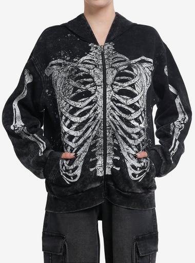 Rib Cage Skeleton Mineral Wash Girls Zip-Up Hoodie | Hot Topic