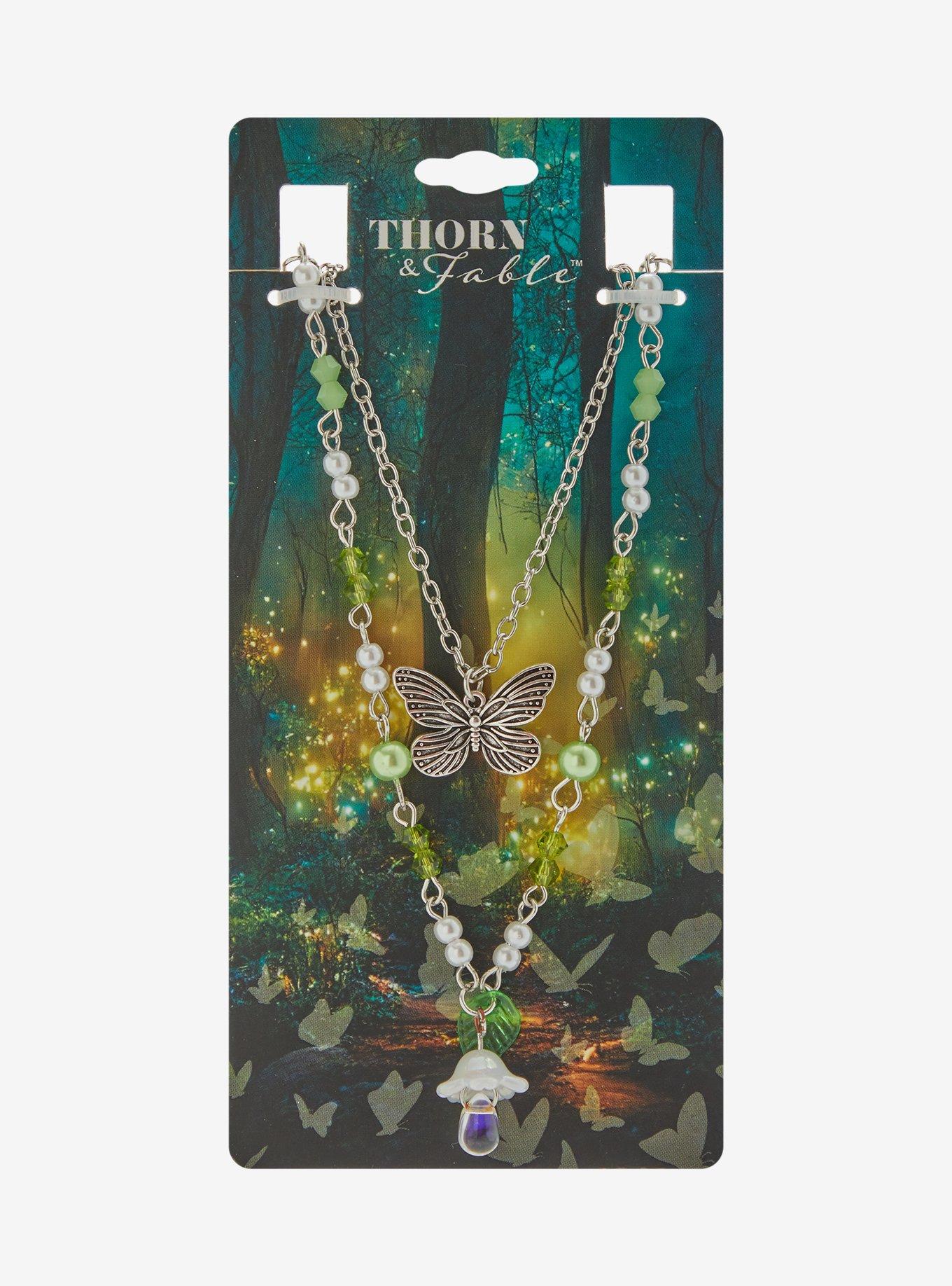 Thorn & Fable Butterfly Flower Layered Necklace, , hi-res