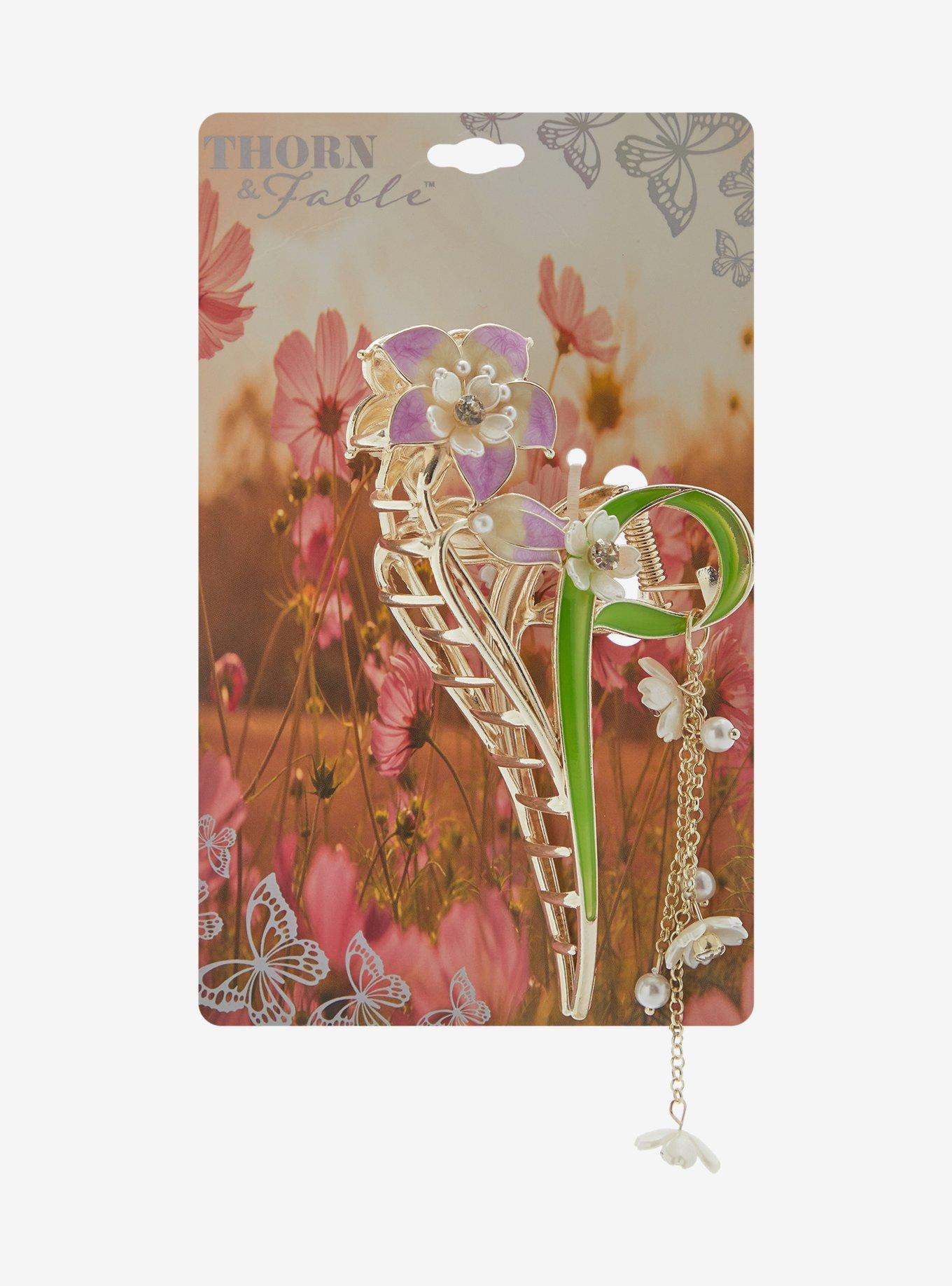 Thorn & Fable Purple Lily Claw Hair Clip, , hi-res