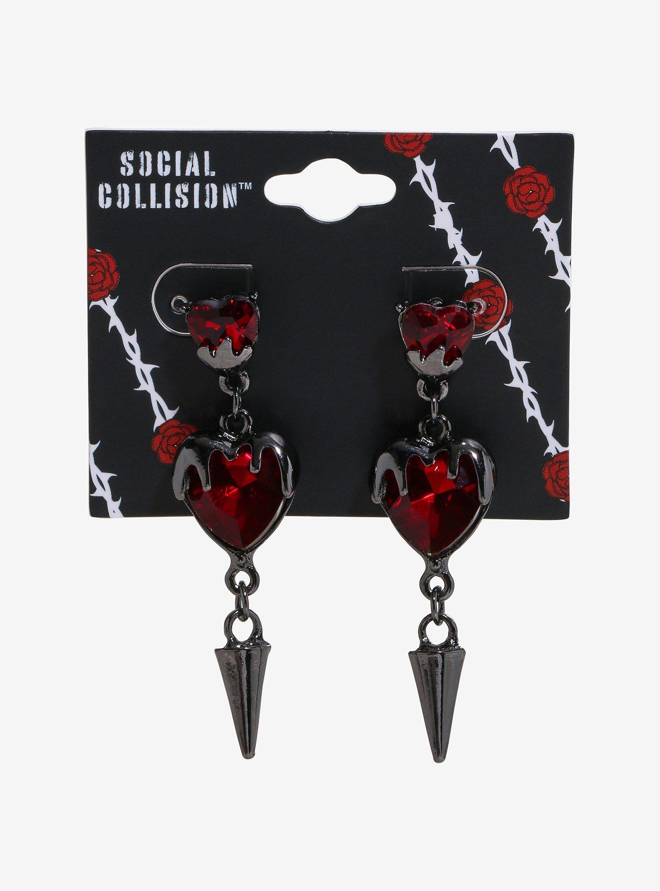 Social Collision Dripping Heart Spike Earrings, , hi-res