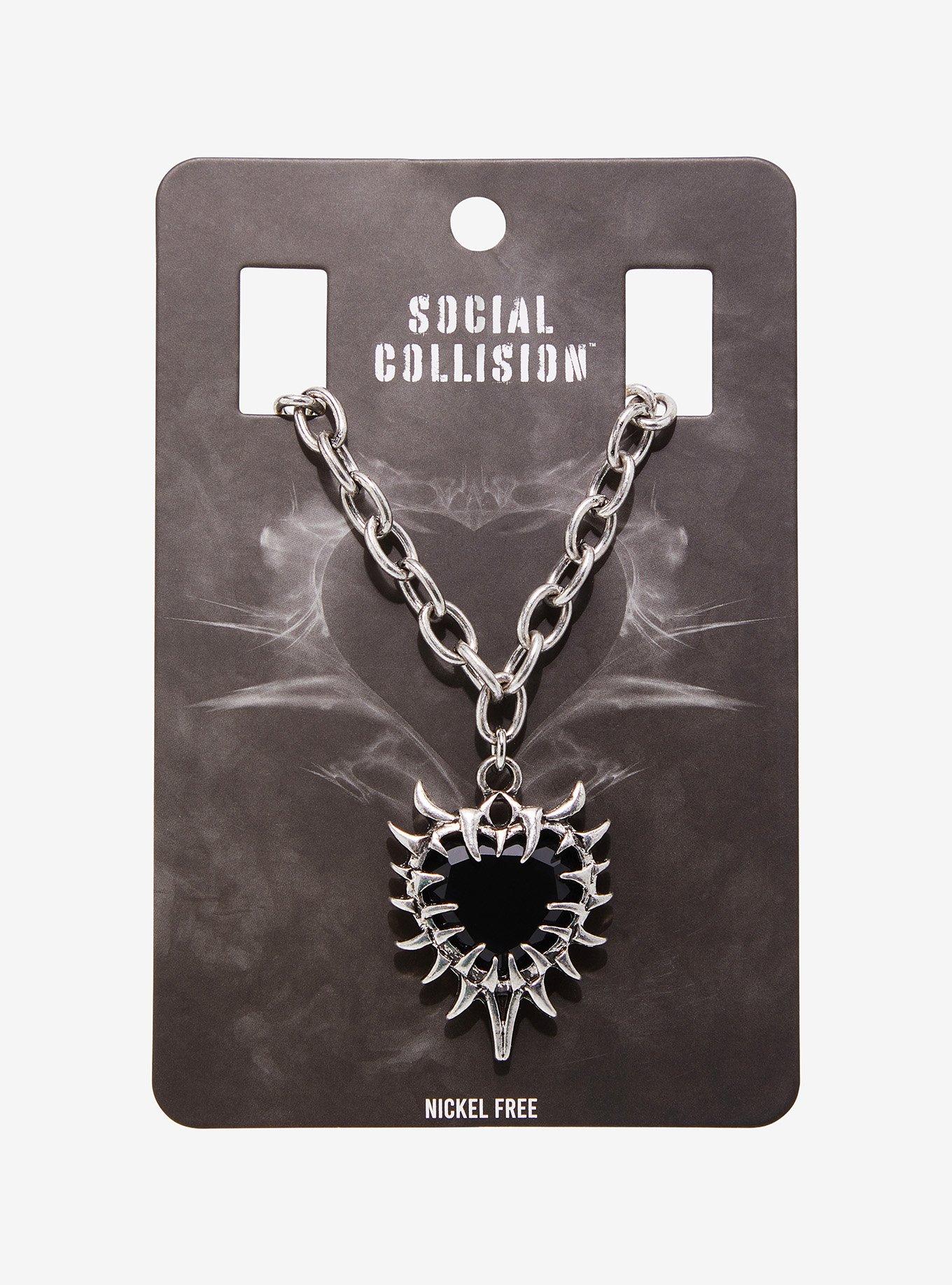 Social Collision Spike Heart Necklace, , hi-res