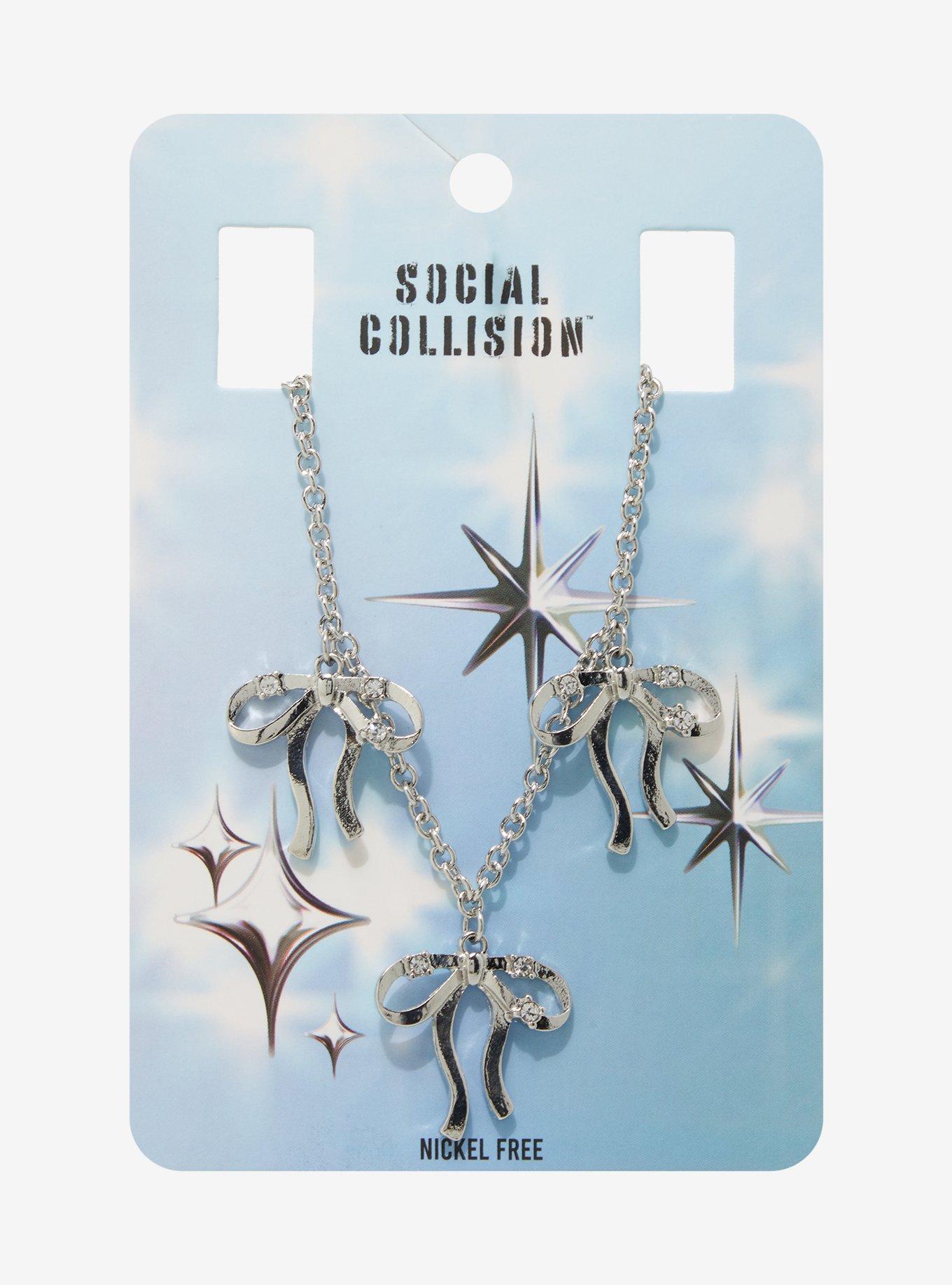 Social Collision Bow Bling Necklace, , hi-res