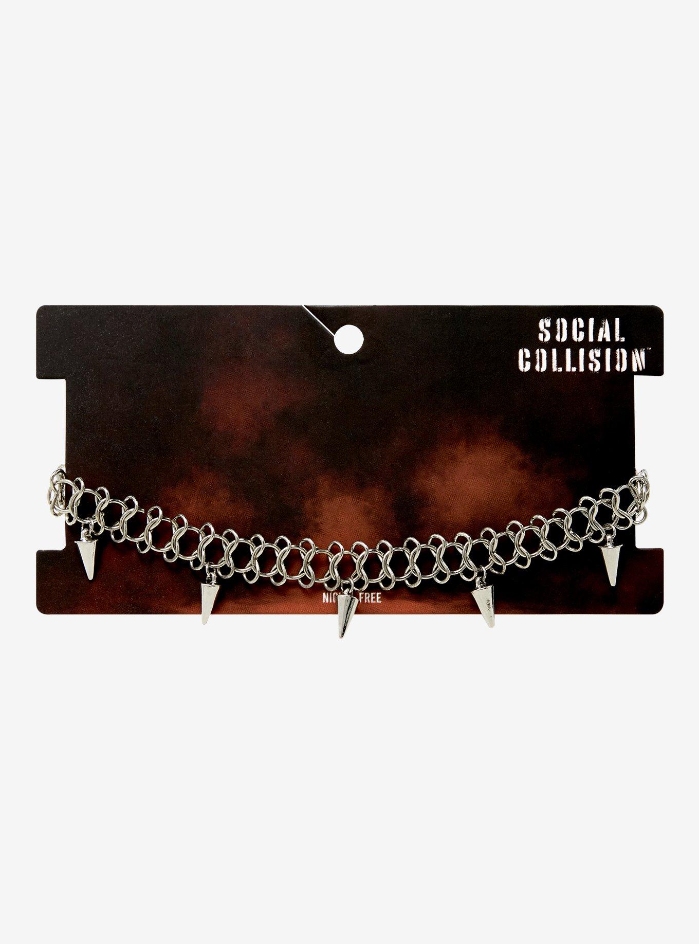 Social Collision Spike Tattoo Chain Choker, , hi-res
