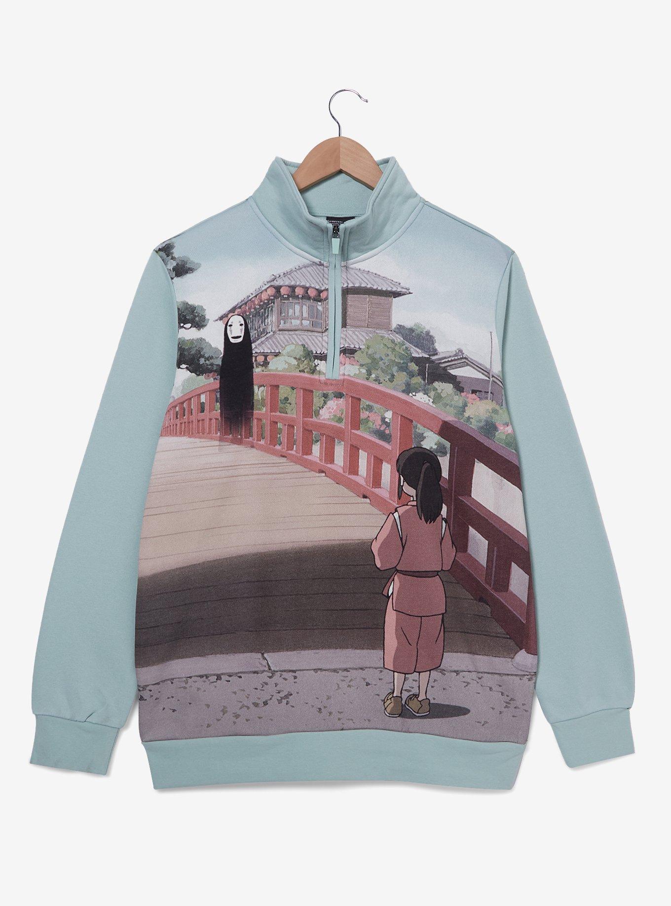 Studio Ghibli Spirited Away Chihiro & No-Face Scenic Quarter-Zip Sweatshirt - BoxLunch Exclusive, BLUE PRINT, hi-res