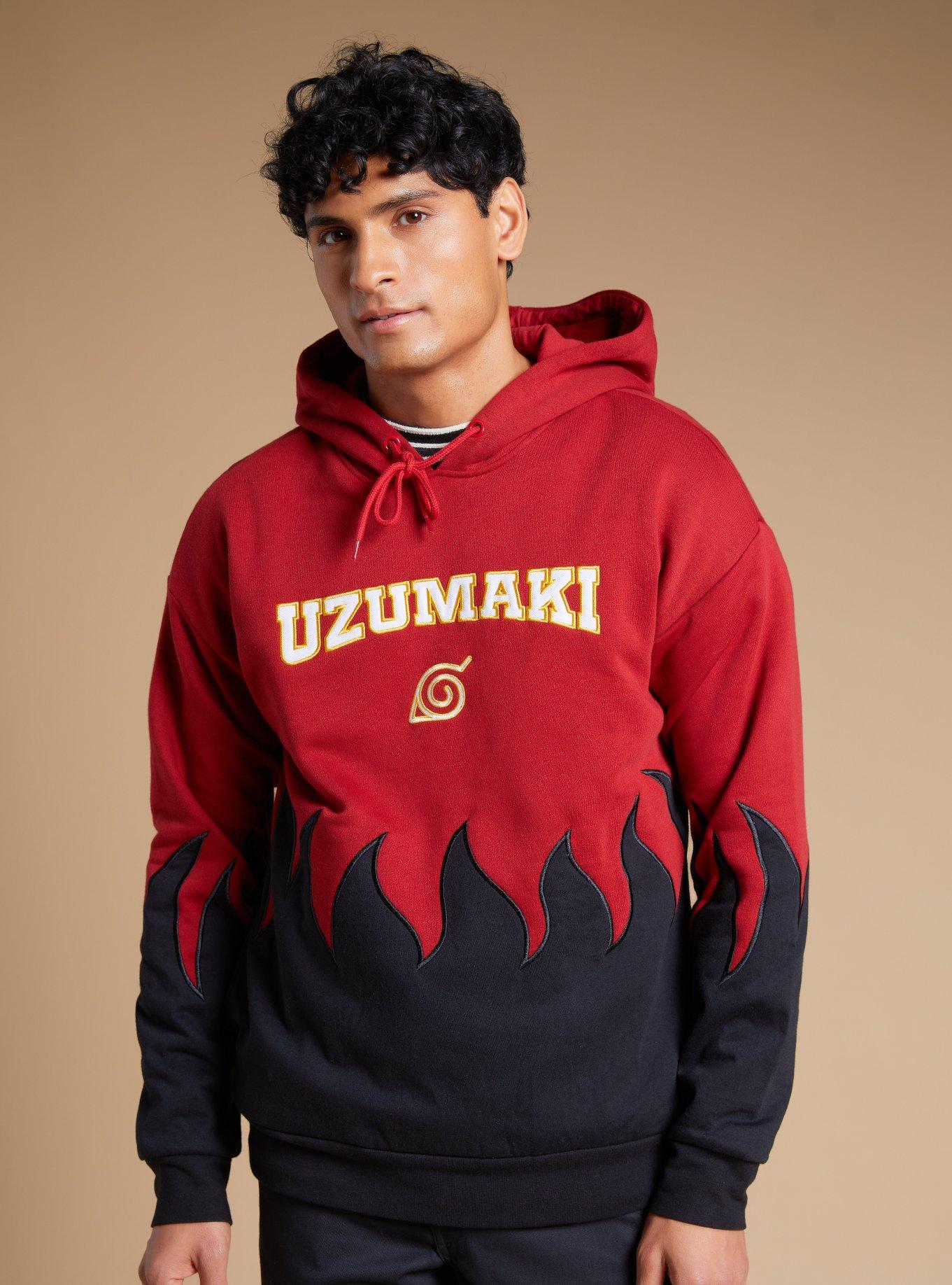 Naruto Shippuden Naruto Uzumaki Flame Hoodie — BoxLunch Exclusive, RED  BLACK, hi-res