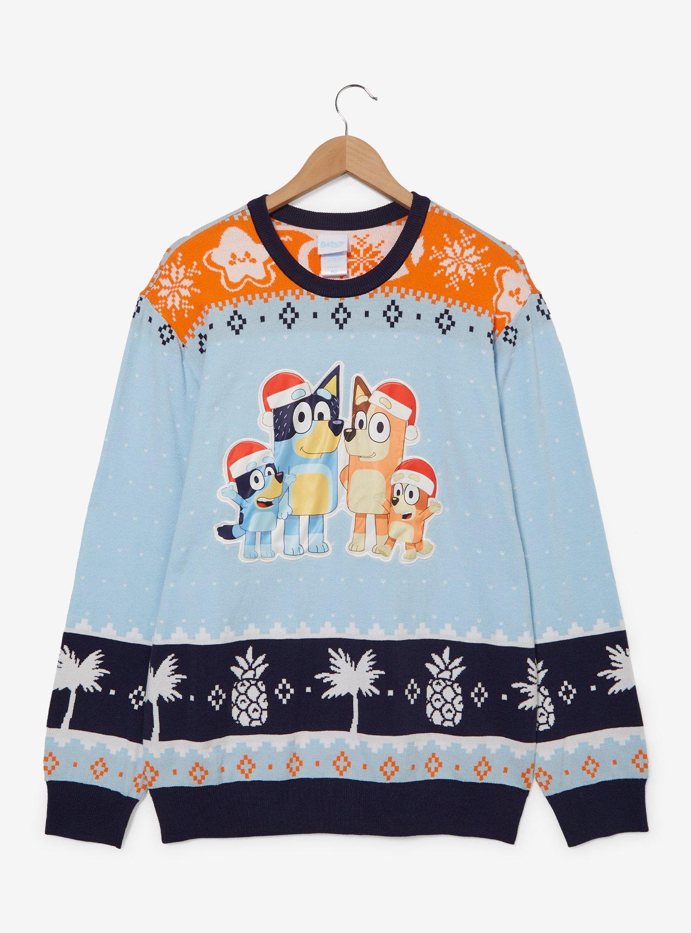 Bluey Heeler Family Santa Hat Holiday Sweater — BoxLunch Exclusive, BLUE, hi-res