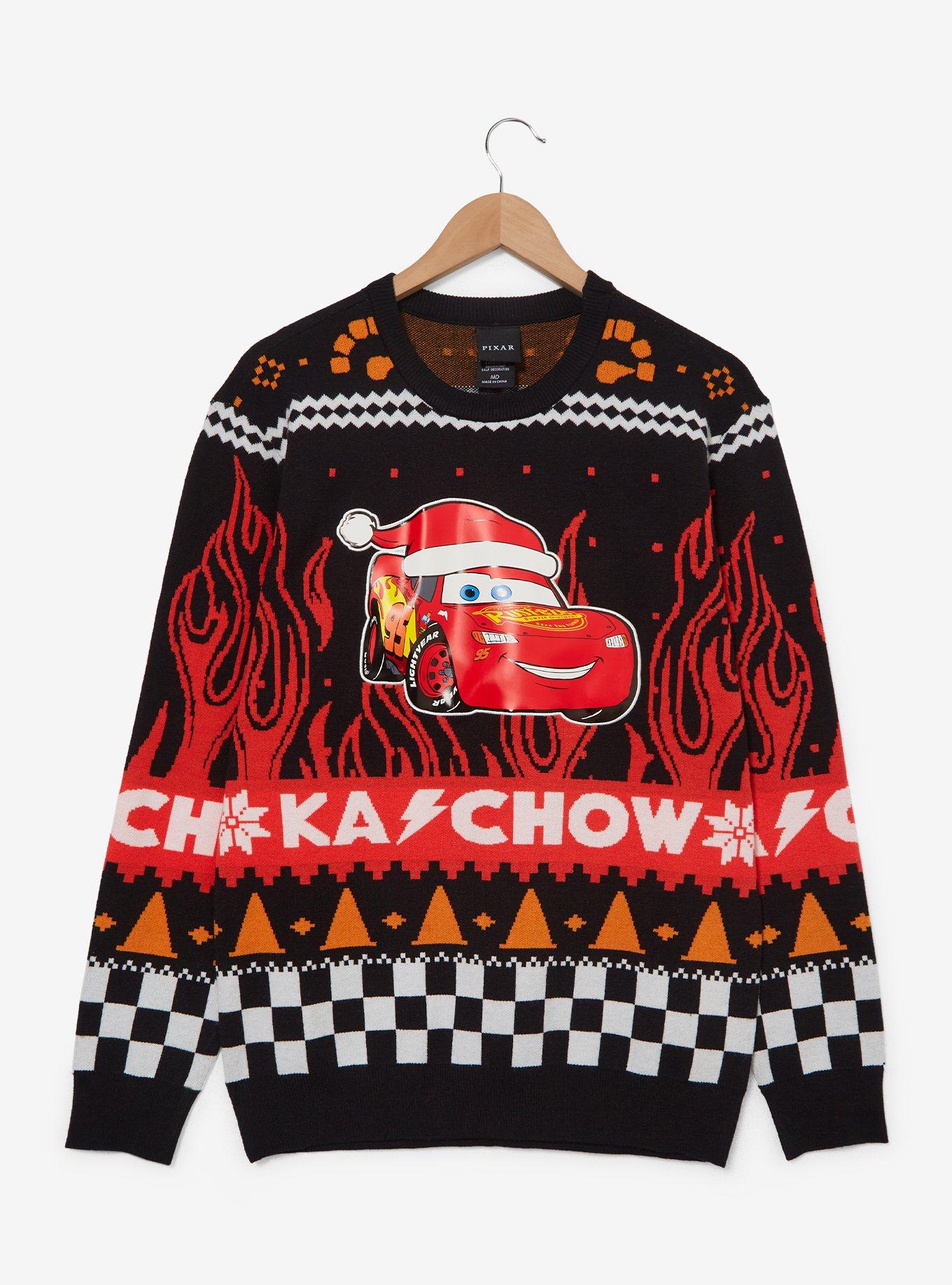 Disney Pixar Cars Lightning McQueen Santa Hat Holiday Sweater — BoxLunch Exclusive, BLACK  RED, hi-res