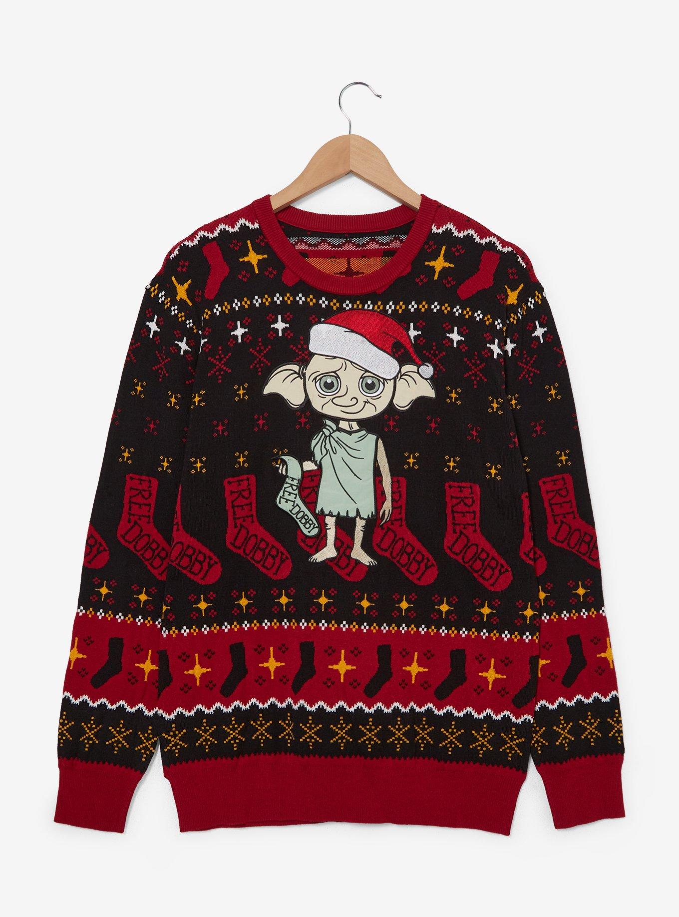 Harry Potter Dobby Santa Hat Holiday Sweater — BoxLunch Exclusive, BLACK, hi-res