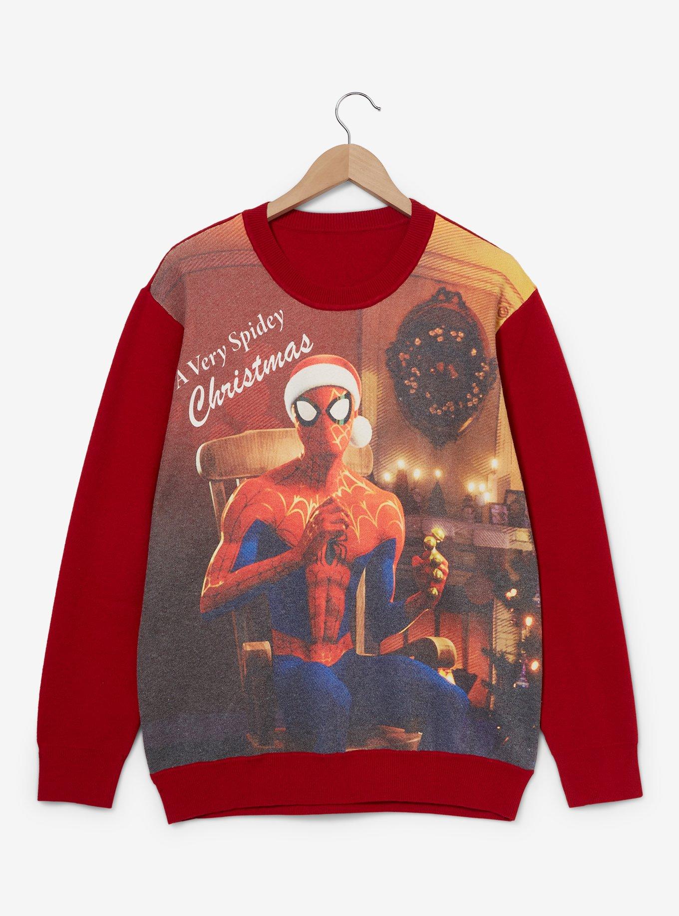 Marvel Spider-Man: Into the Spider-Verse A Very Spidey Christmas Sweater - BoxLunch Exclusive, RED, hi-res