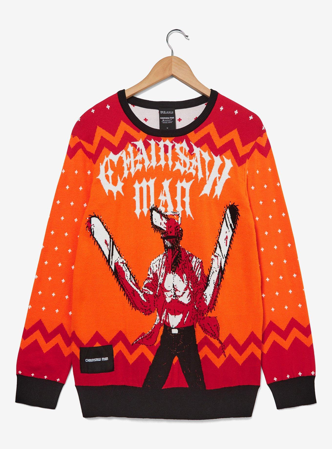 Chainsaw Man Denji Holiday Sweater &mdash; BoxLunch Exclusive, ORANGE, hi-res