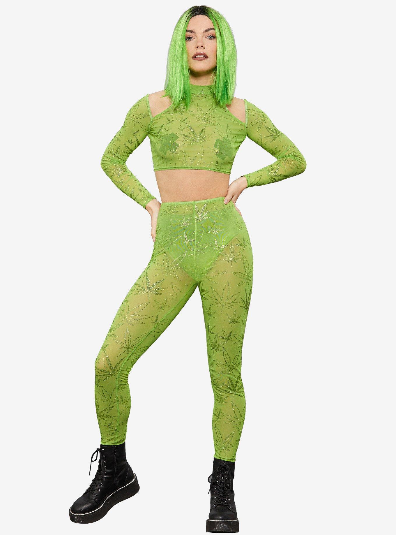 Cannabis Sheer Crop Top & Leggings Costume, , hi-res