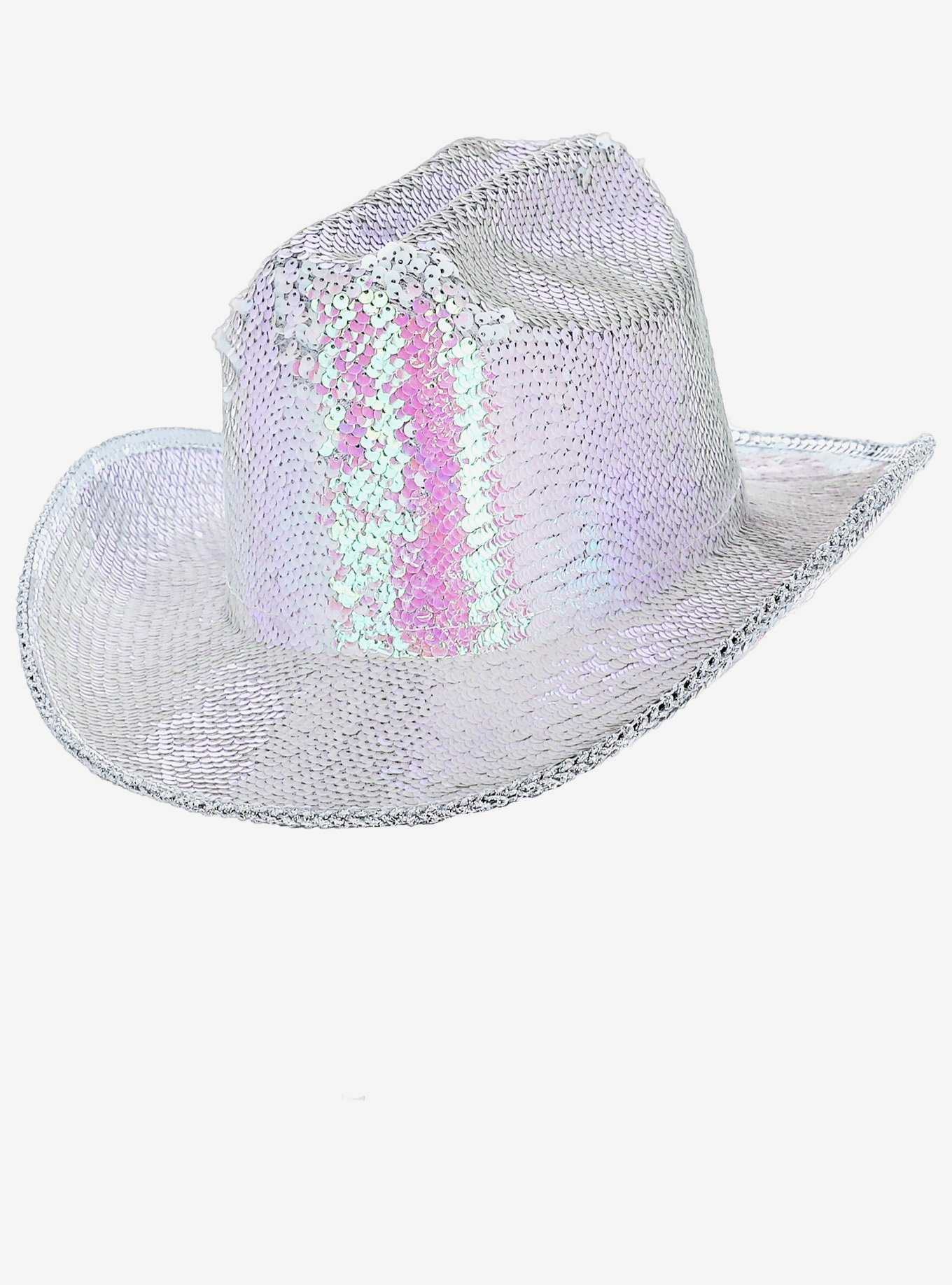 Deluxe Sequin Cowboy Hat Iridescent White, , hi-res