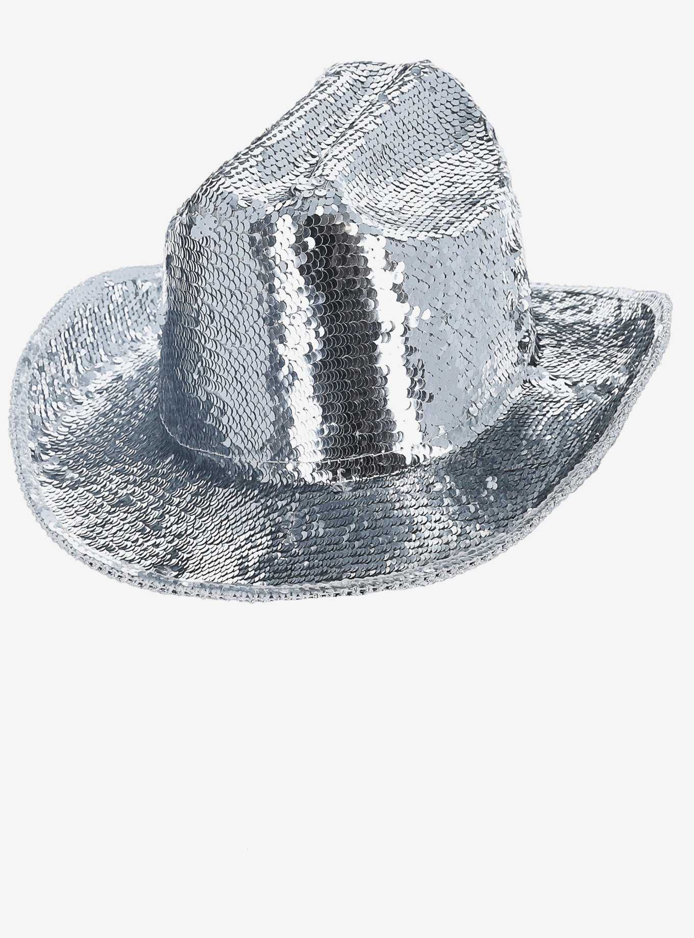 Deluxe Sequin Cowboy Hat Silver, , hi-res