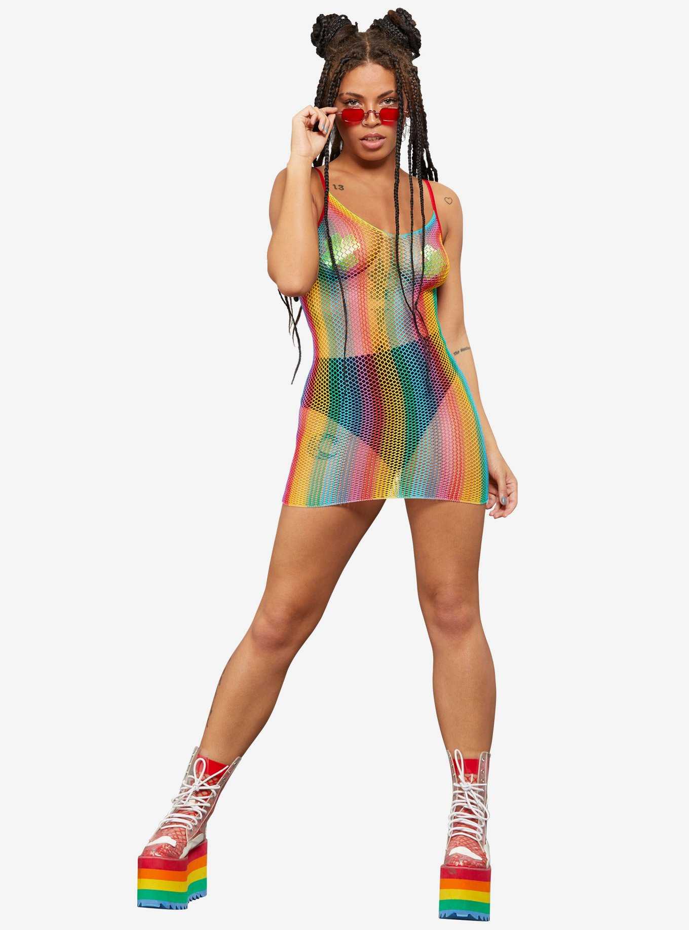 Rainbow Fishnet Dress, , hi-res