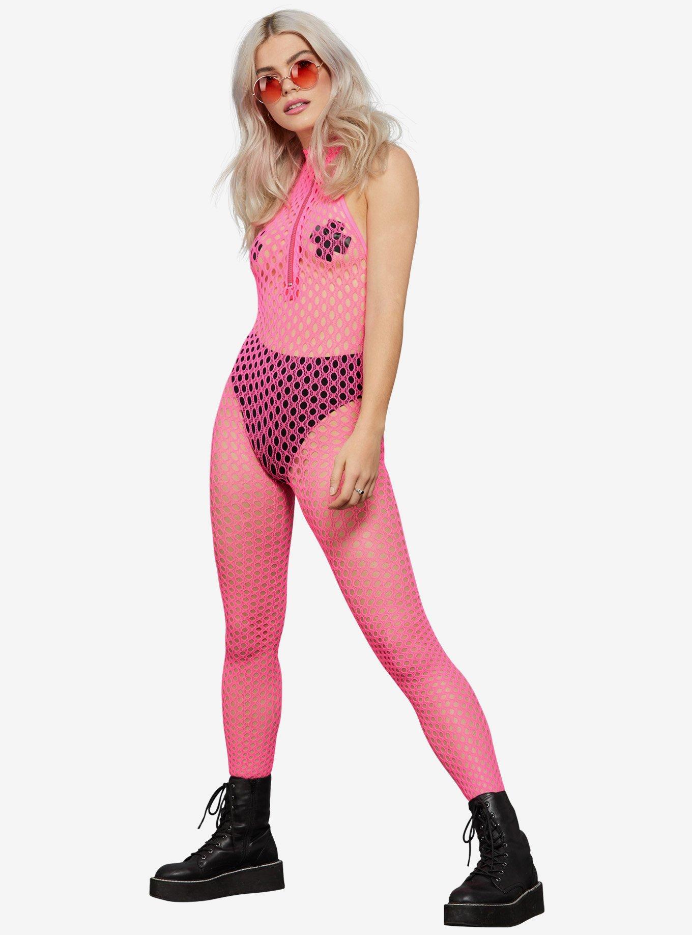 Sleeveless Zipped Bodysuit Neon Pink, , hi-res