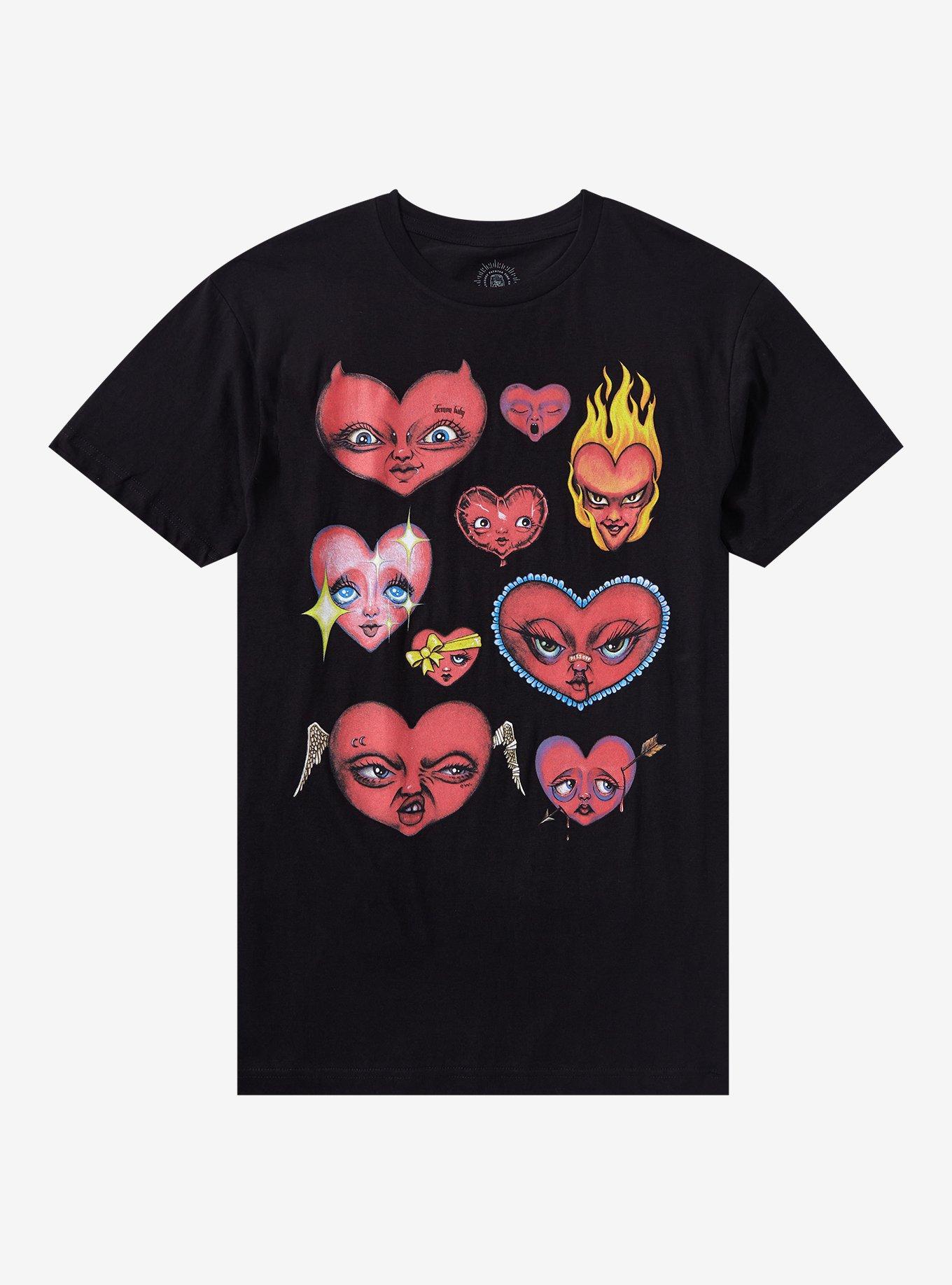 Heart Faces T-Shirt By Lyndsey Paynter, BLACK, hi-res