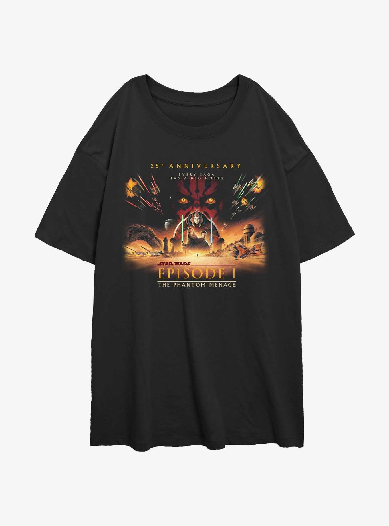 Star Wars Episode I: The Phantom Menace Wide 25th Anniversary Poster Girls Oversized T-Shirt, BLACK, hi-res