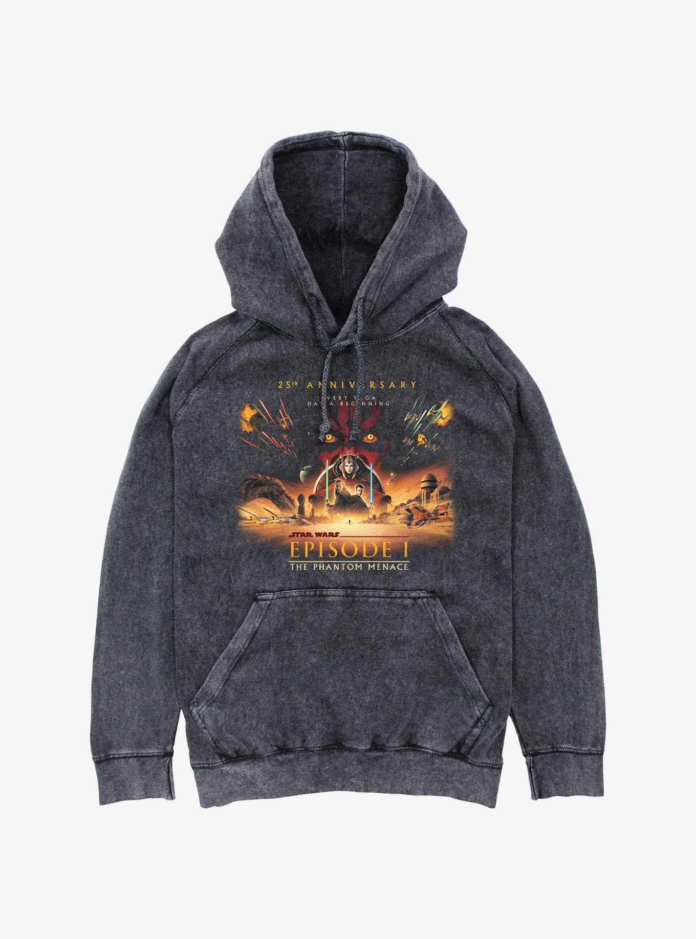 Star Wars Episode I: The Phantom Menace Wide 25th Anniversary Poster Mineral Wash Hoodie, BLACK, hi-res
