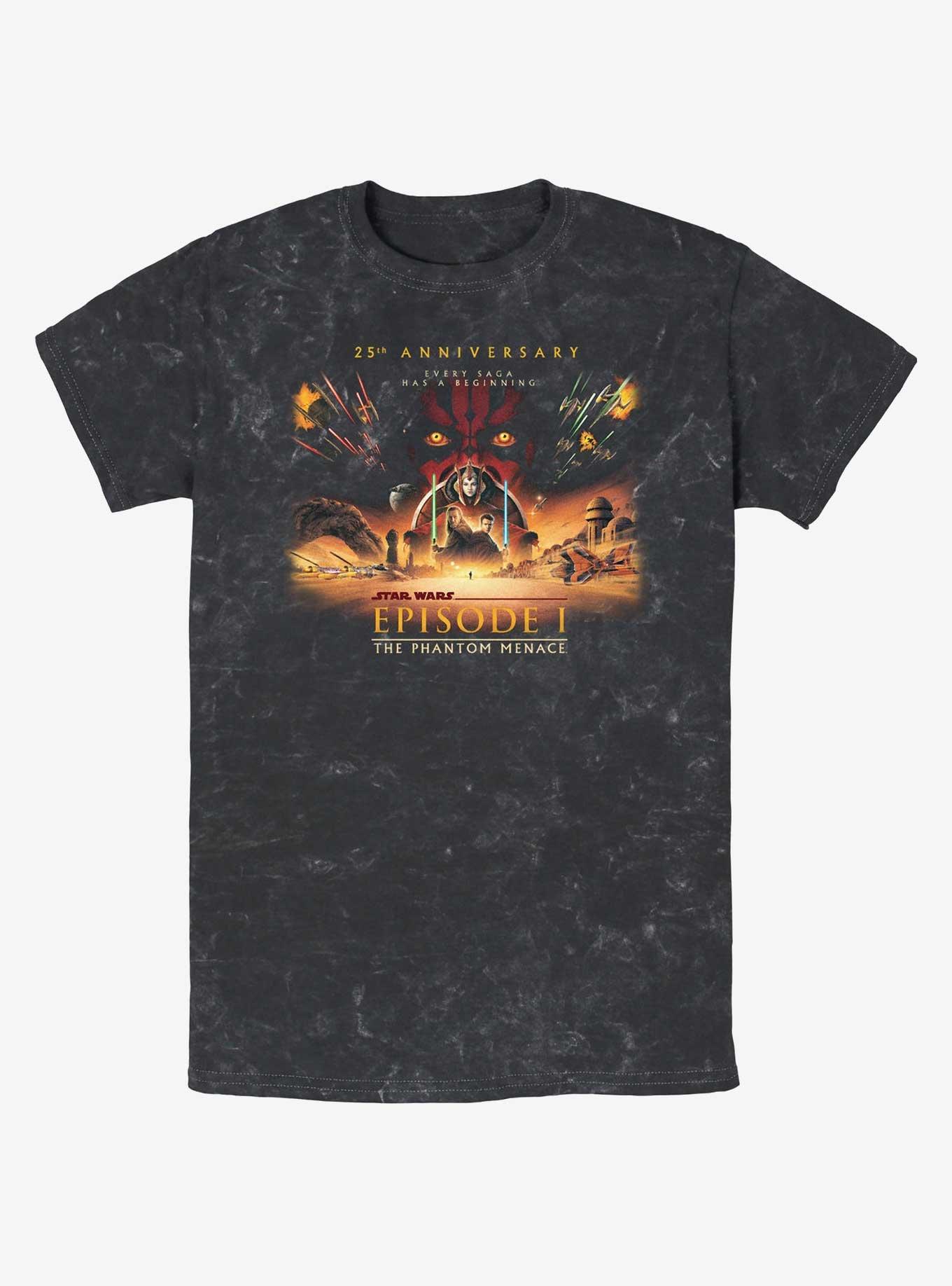 Star Wars Episode I: The Phantom Menace Wide 25th Anniversary Poster Mineral Wash T-Shirt, BLACK, hi-res