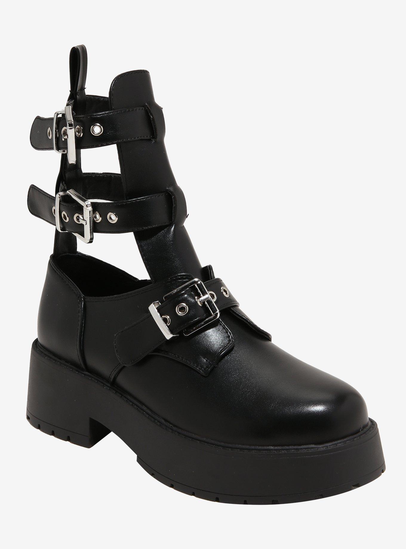 Raid London Black Strappy Buckle Cutout Boots