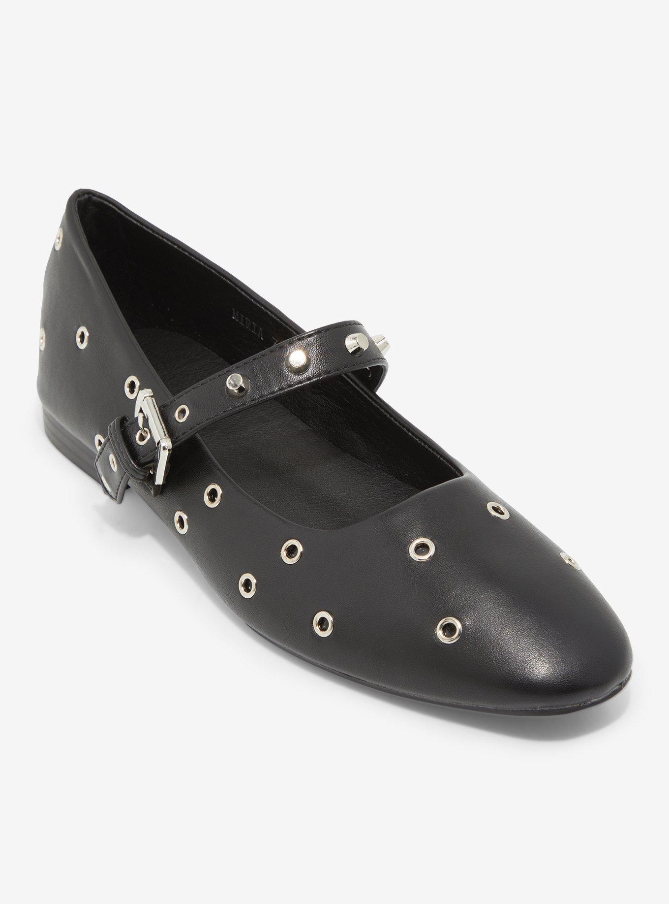 Raid London Black Grommet Stud Mary Jane Flats