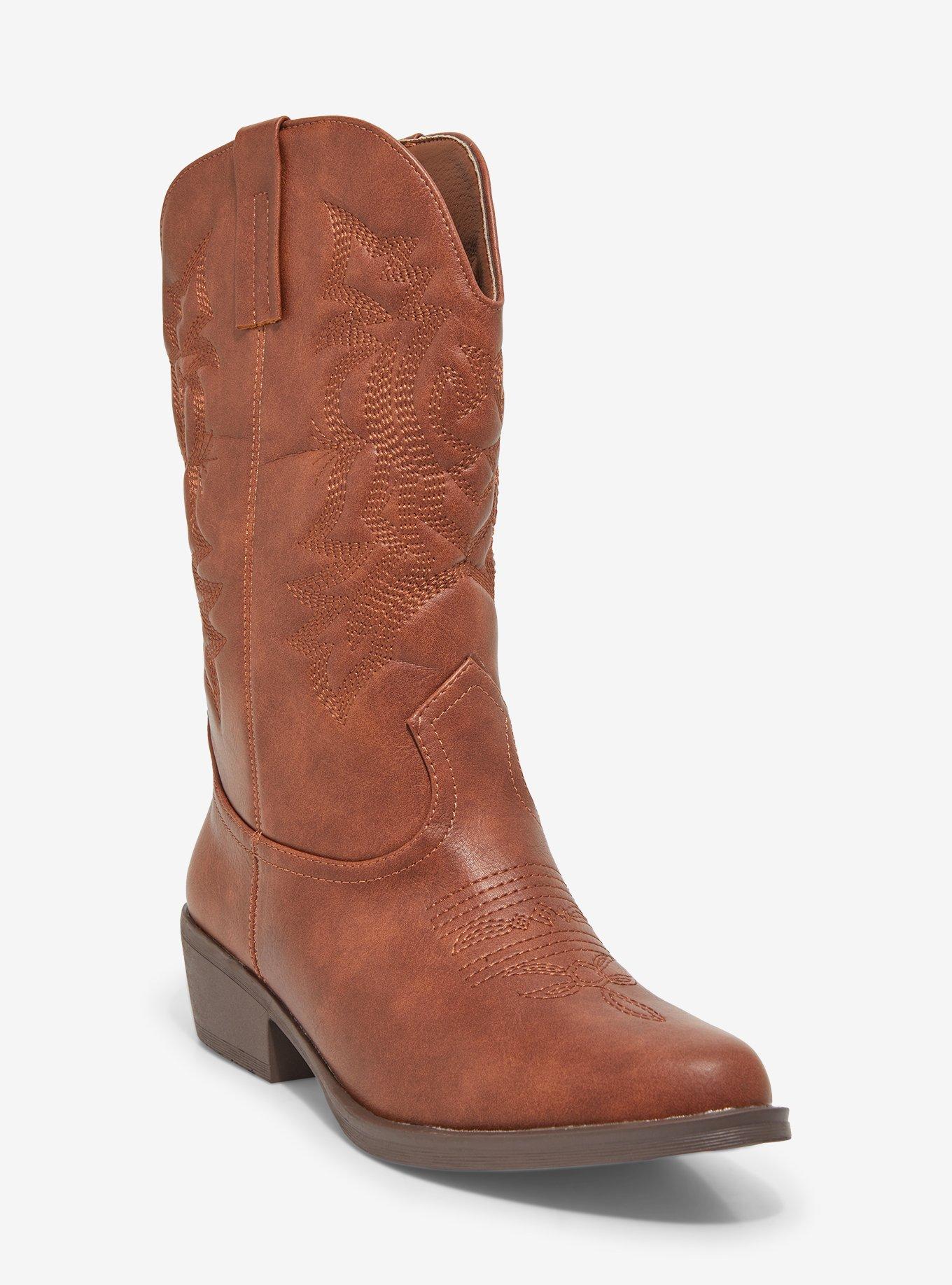 Yoki Brown Cowboy Boots, , hi-res