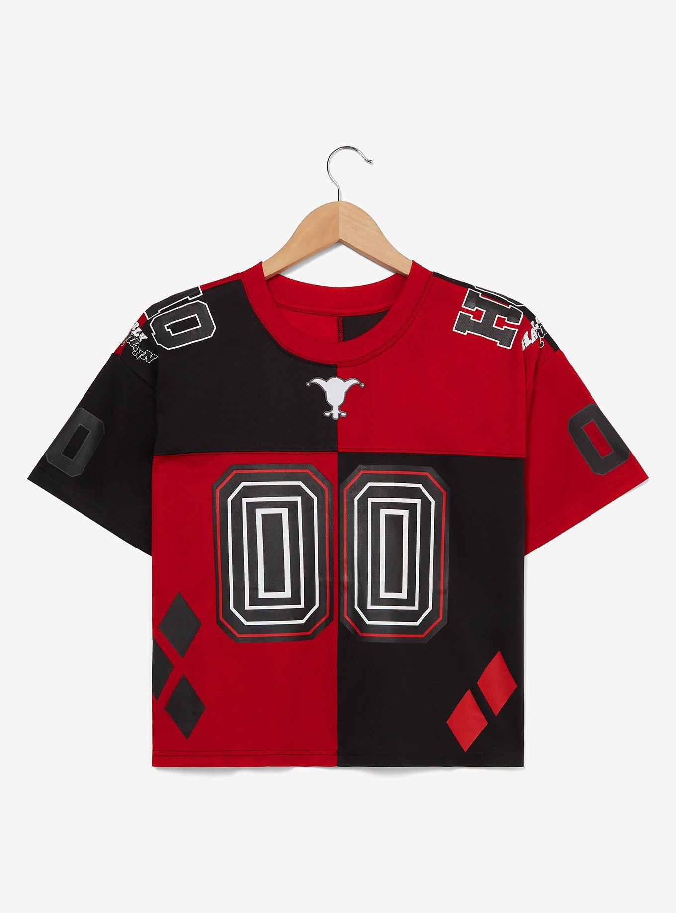 DC Comics Batman Harley Quinn Women's Cropped Football Jersey — BoxLunch Exclusive, MULTI, hi-res