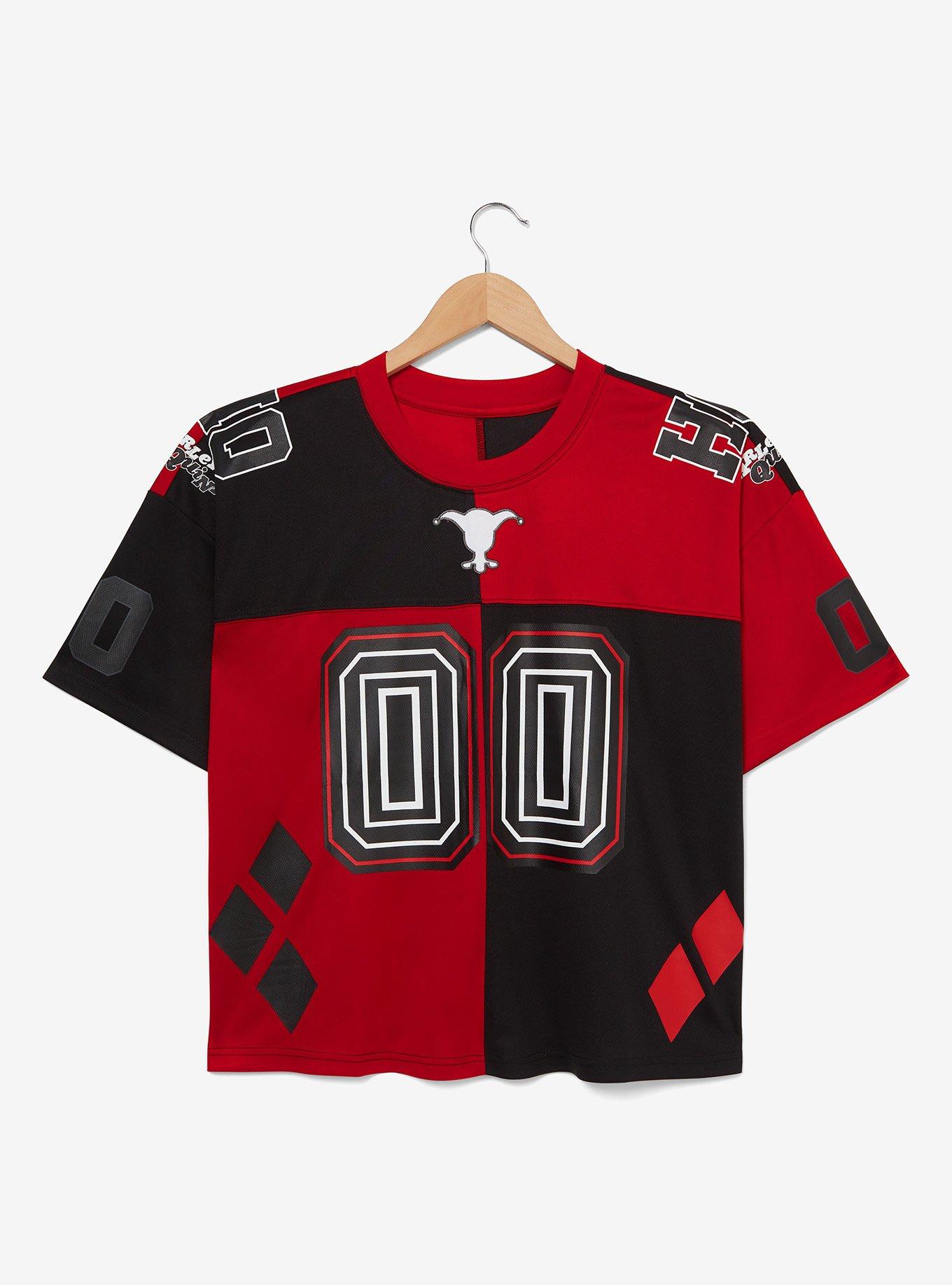 DC Comics Batman Harley Quinn Women's Plus Size Cropped Football Jersey — BoxLunch Exclusive, MULTI, hi-res