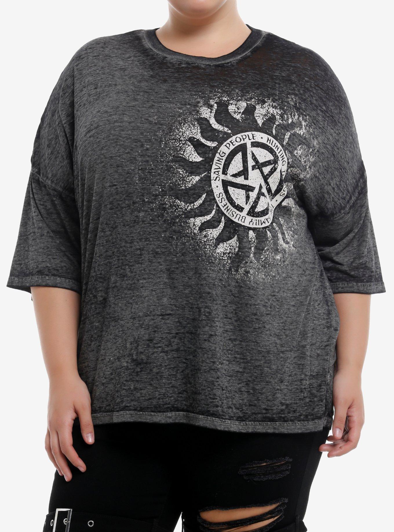 Supernatural Anti-Possession Symbol Burnout Girls Oversized T-Shirt Plus Size, , hi-res