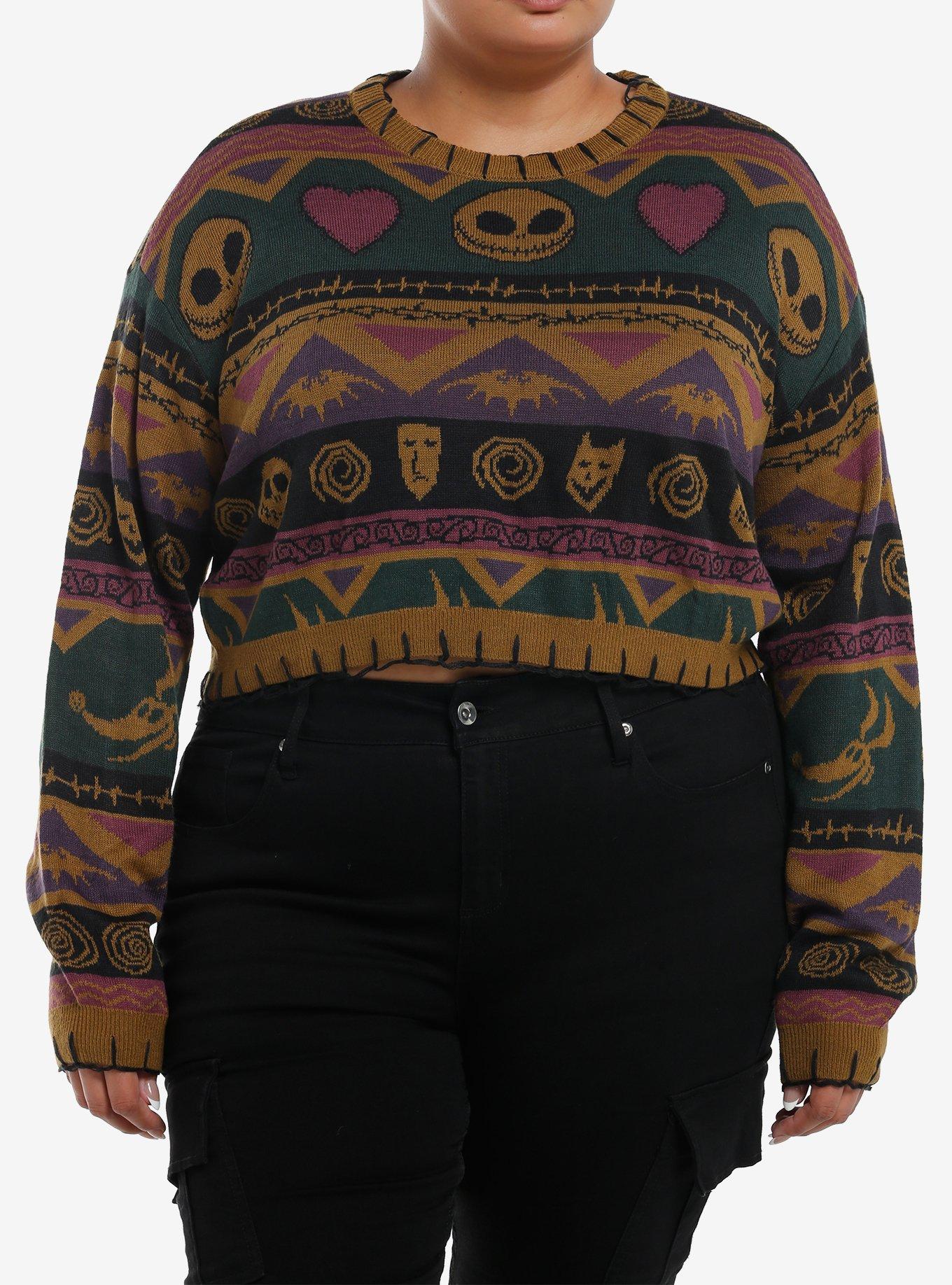 Her Universe The Nightmare Before Christmas Fair Isle Crop Girls Sweater Plus Size, , hi-res