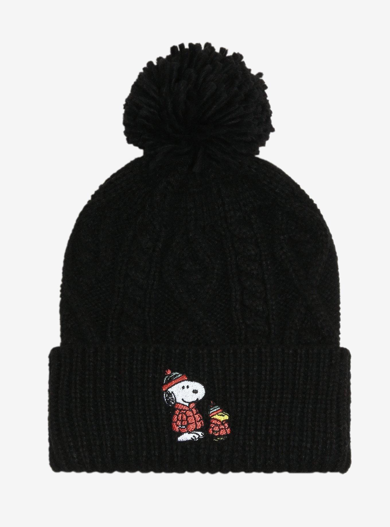 Peanuts Snoopy & Woodstock Cable Knit Pom Beanie