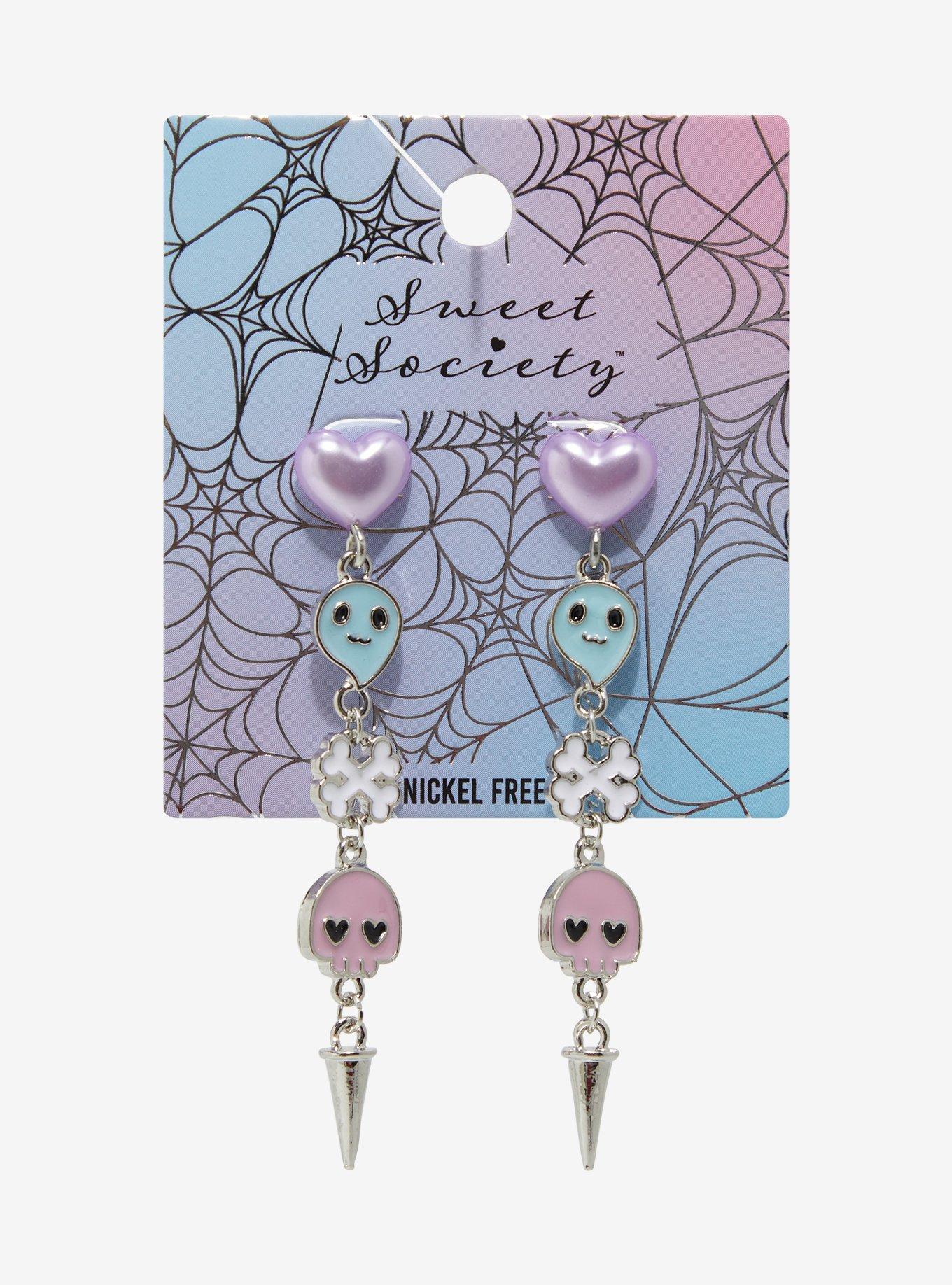 Sweet Society Pastel Ghost Skull Earrings, , hi-res