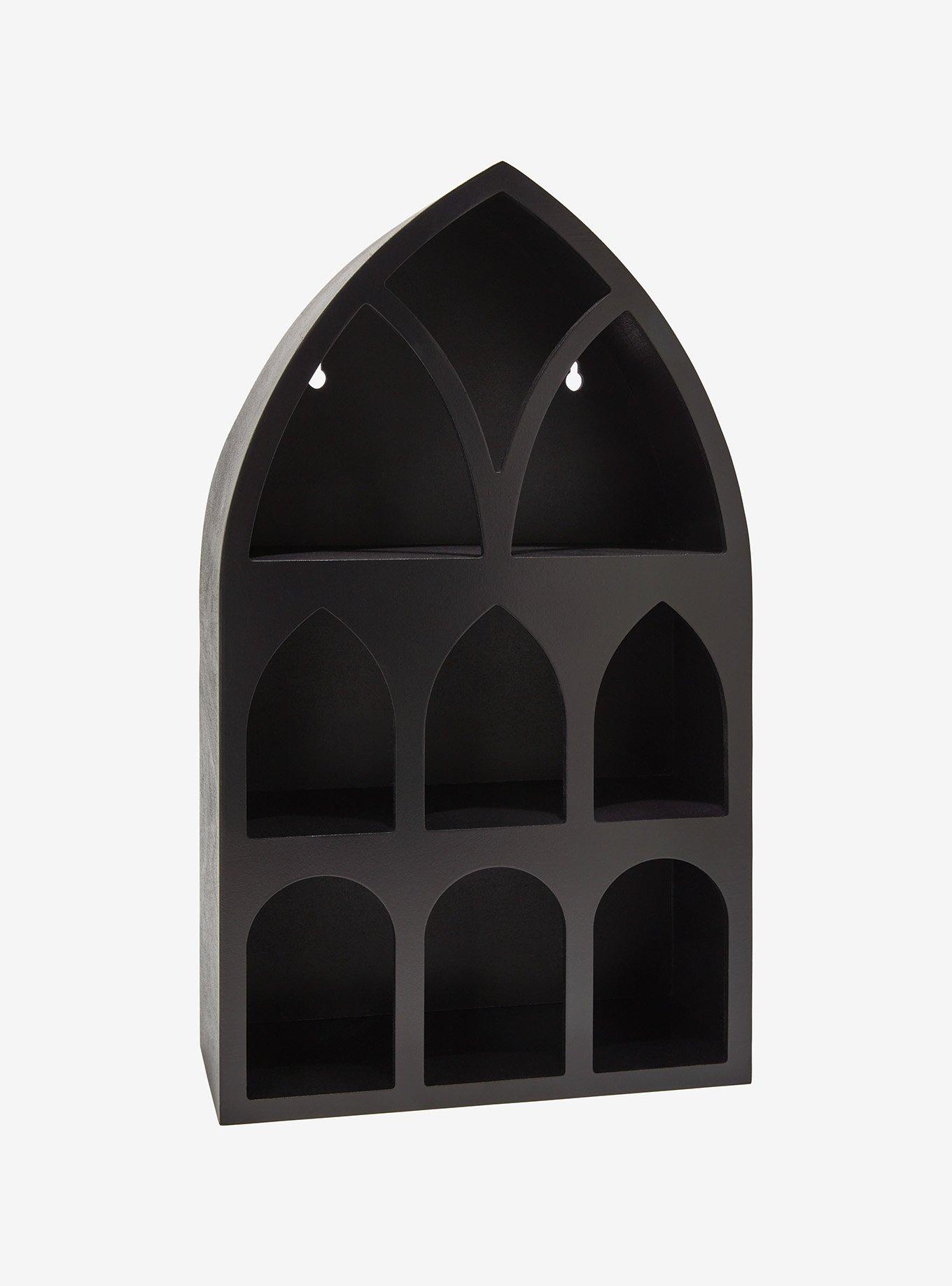 Black Goth Cathedral Arched Wall Shelf, , hi-res