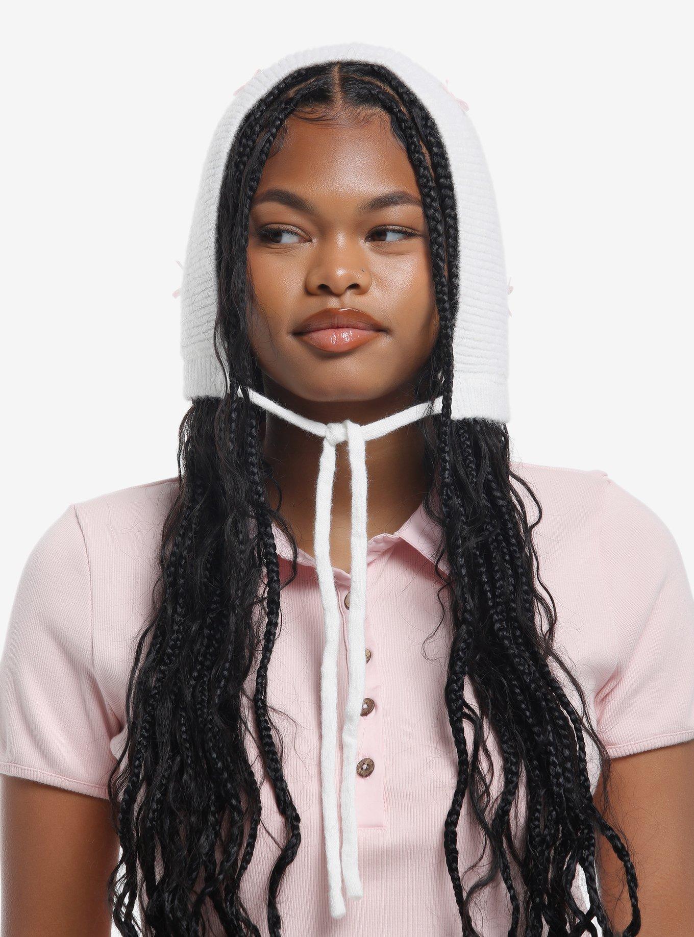 Cream & Pink Bow Knit Bonnet, , hi-res
