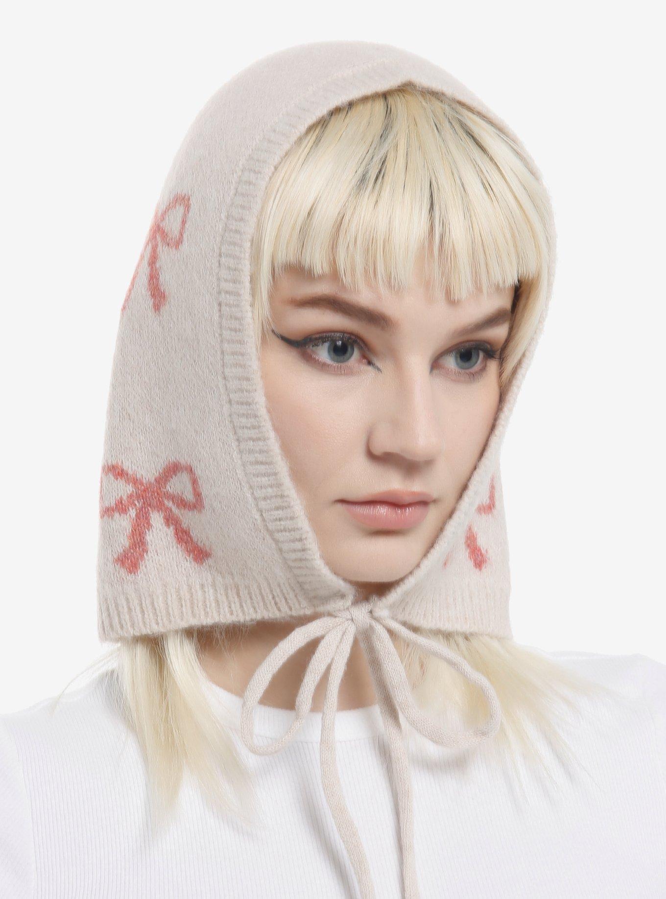 Ivory & Pink Ribbon Knit Bonnet, , hi-res