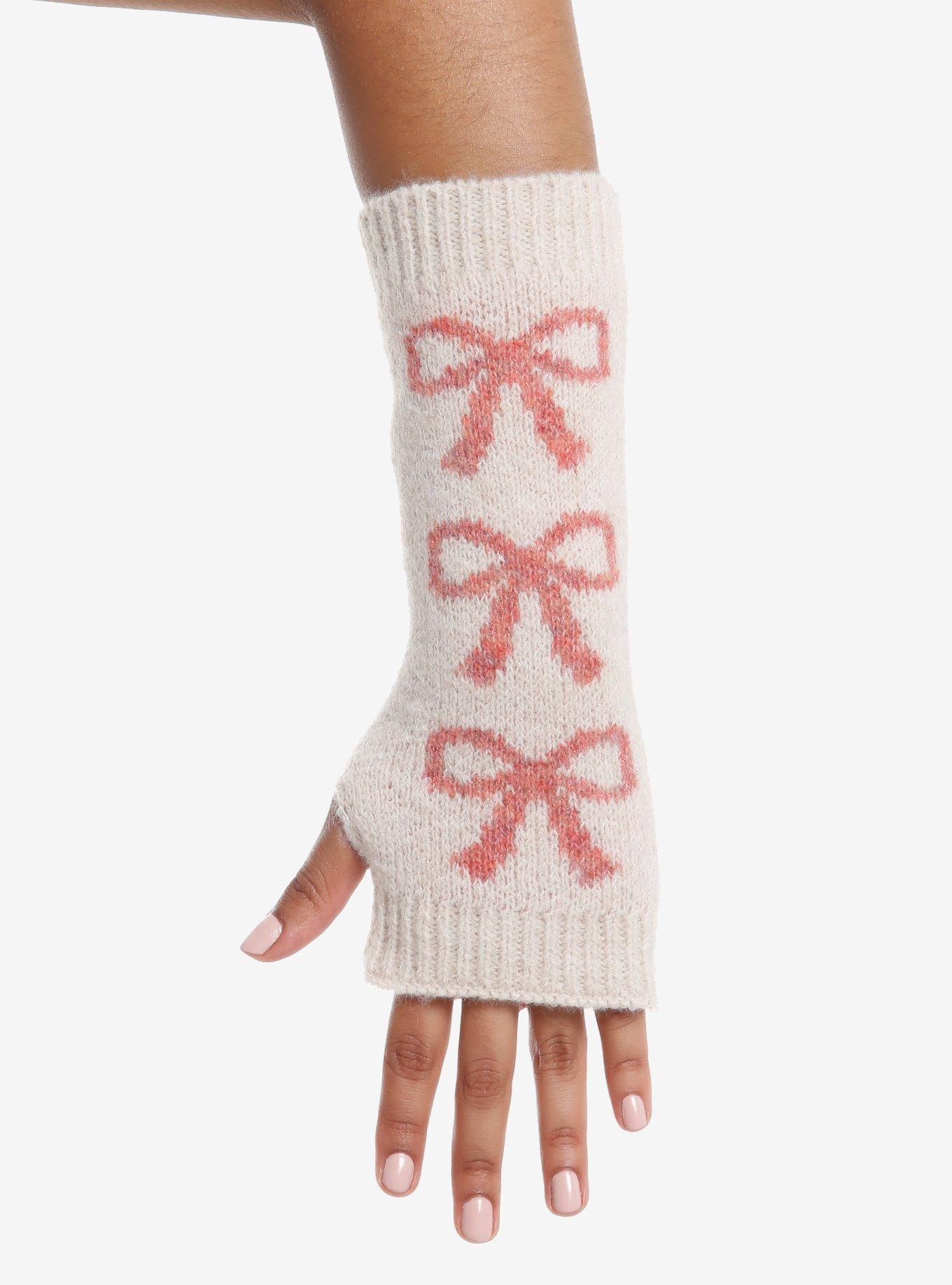 Ivory & Pink Bow Arm Warmers, , hi-res