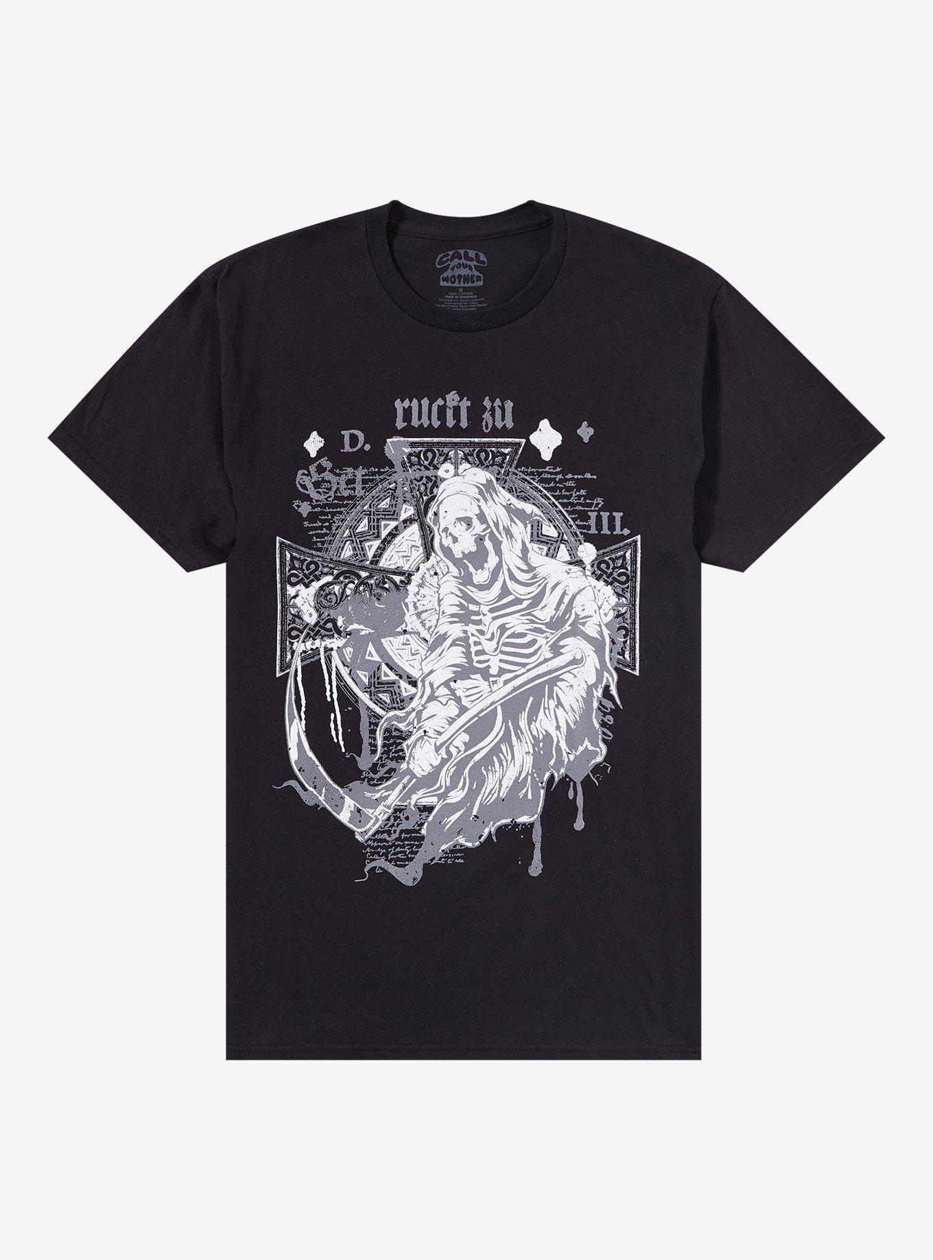 Snarling Grim Reaper Cross T-Shirt By Call Your Mother, BLACK, hi-res