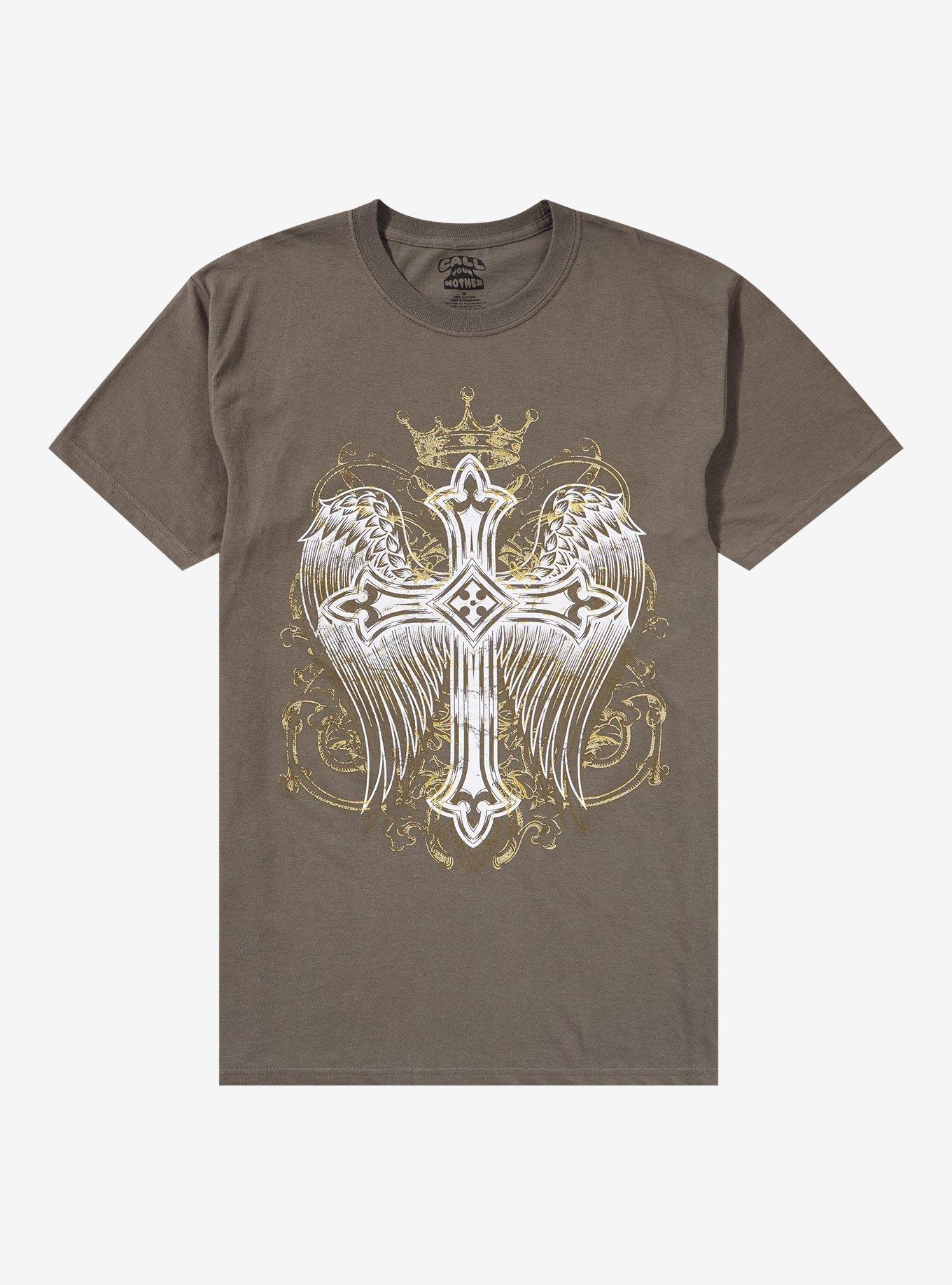 Winged Cross With Crown T-Shirt By Call Your Mother, OLIVE, hi-res