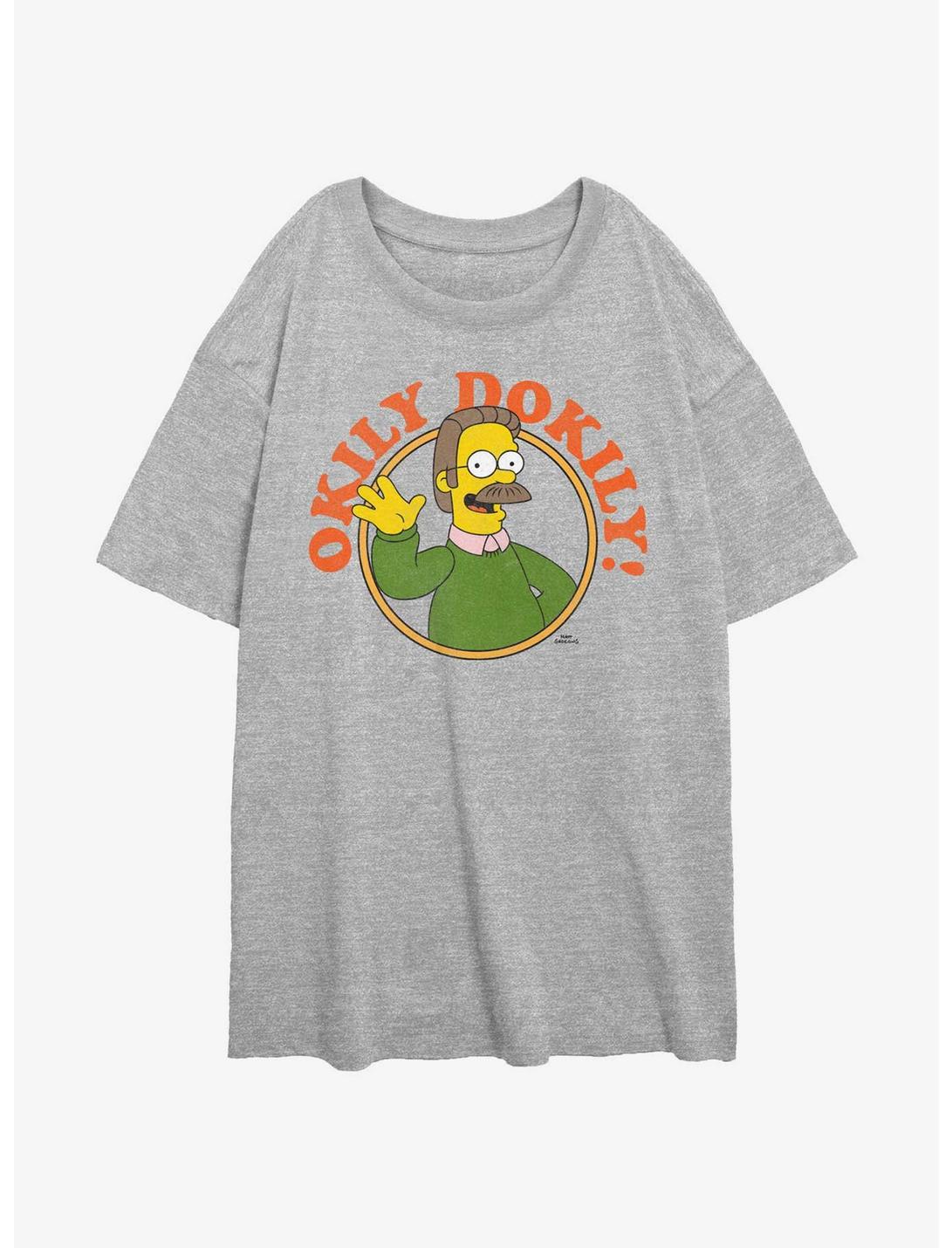 The Simpsons Okily Dokily Ned Flanders Womens Oversized T-Shirt, ATH HTR, hi-res