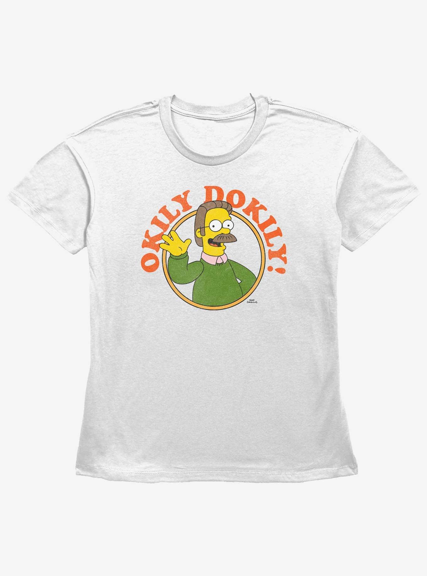 The Simpsons Okily Dokily Ned Flanders Womens Straight Fit T-Shirt, WHITE, hi-res