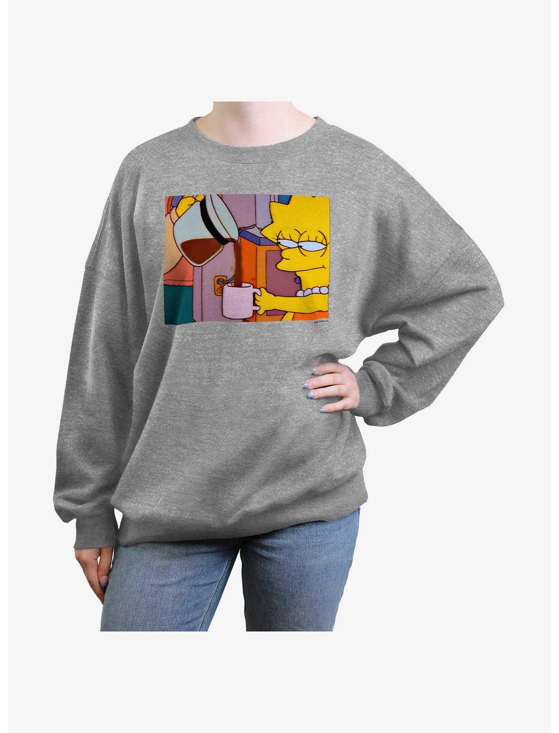 The Simpsons Lisa Coffee Womens Oversized Sweatshirt, HEATHER GR, hi-res