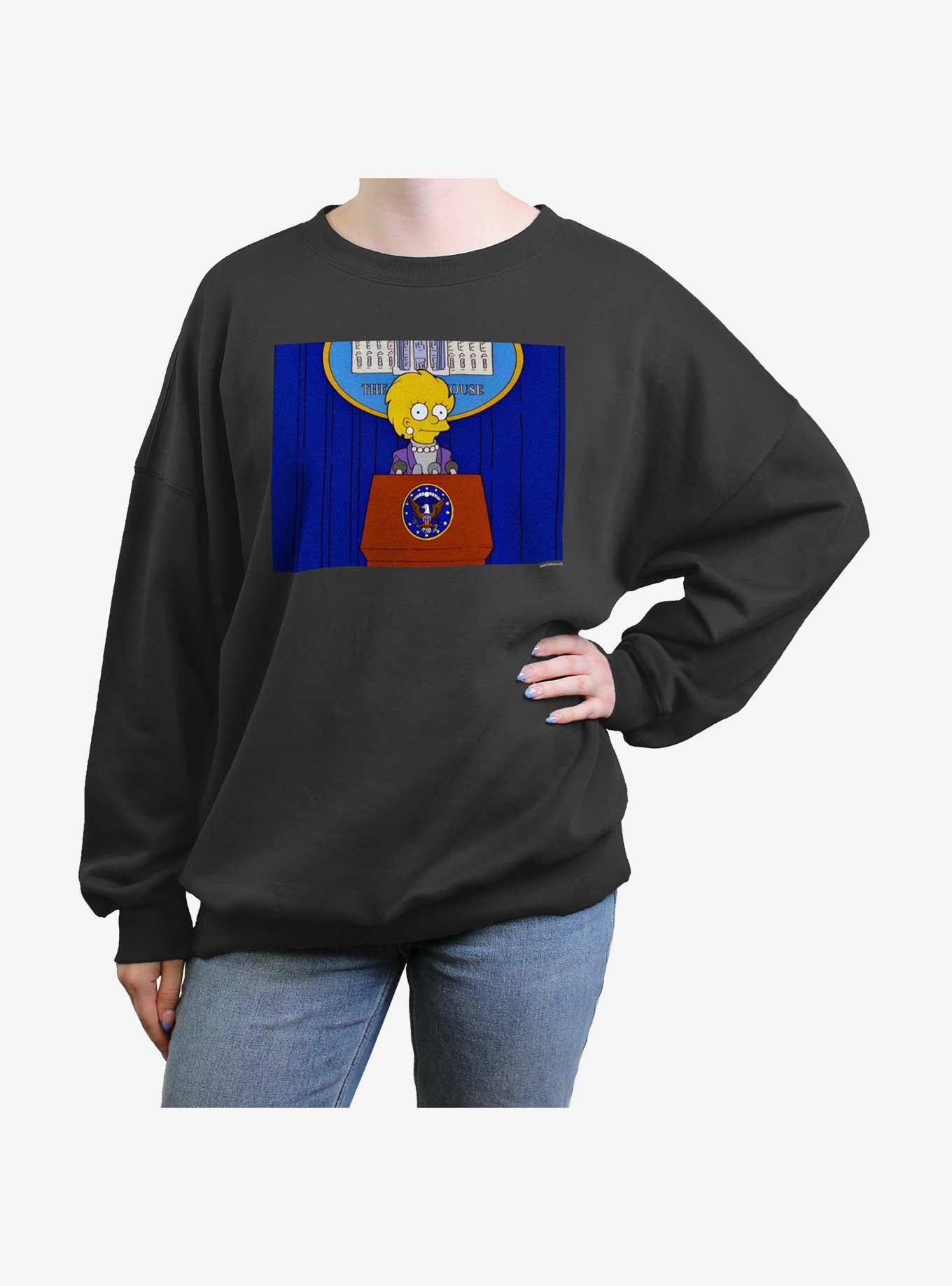 The Simpsons Future President Lisa Womens Oversized Sweatshirt, CHARCOAL, hi-res