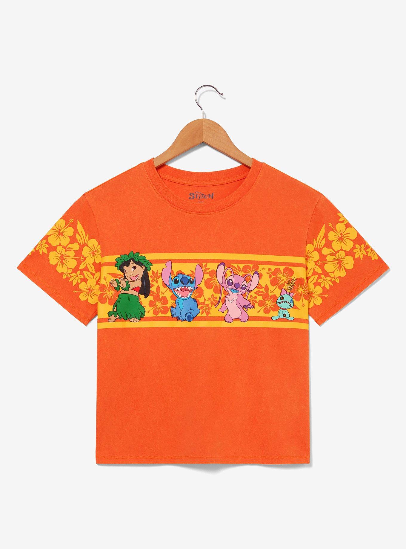 Disney Lilo & Stitch Floral Group Portrait Women's Cropped T-Shirt - BoxLunch Exclusive, BURNT ORANGE, hi-res