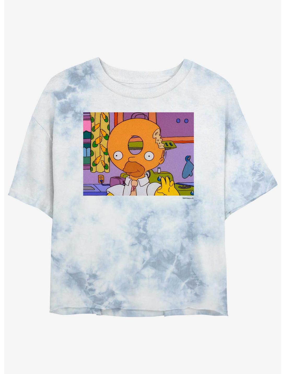 The Simpsons Donut Head Homer Tie-Dye Womens Crop T-Shirt, WHITEBLUE, hi-res