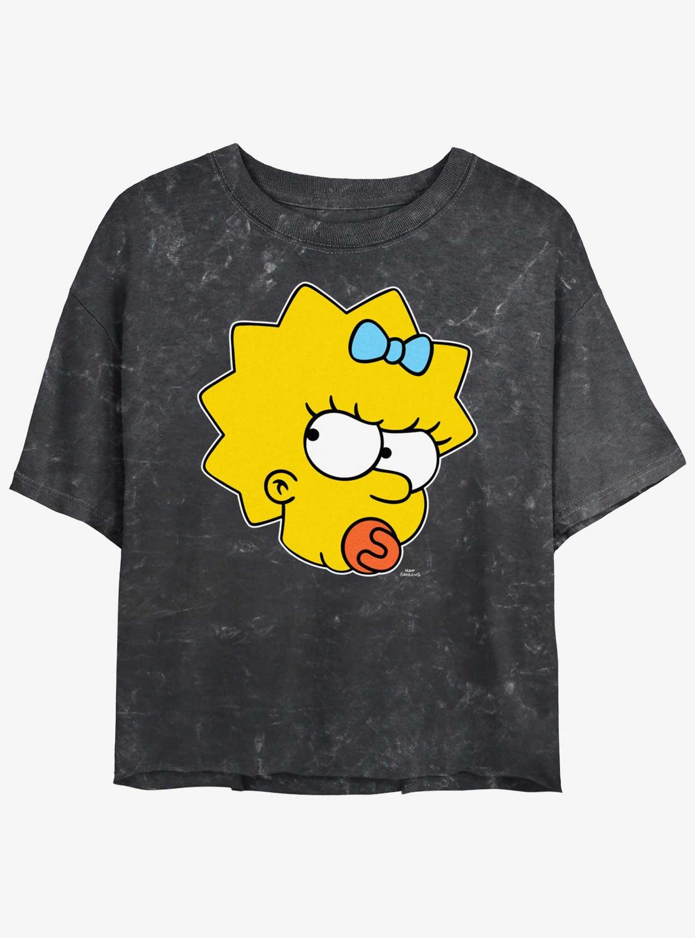 The Simpsons Sassy Maggie Mineral Wash Womens Crop T-Shirt, BLACK, hi-res