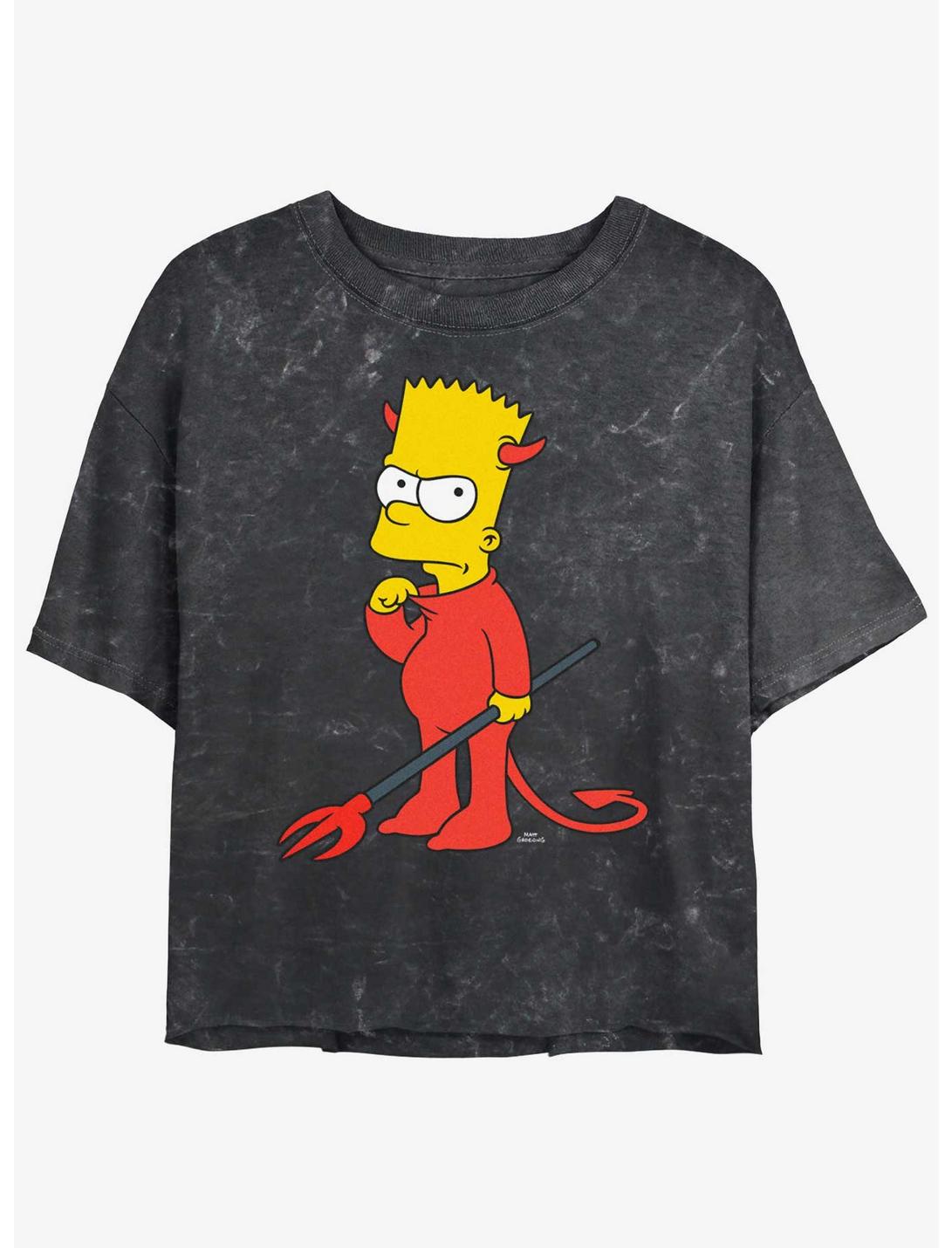 The Simpsons Devil Bart Mineral Wash Womens Crop T-Shirt, BLACK, hi-res