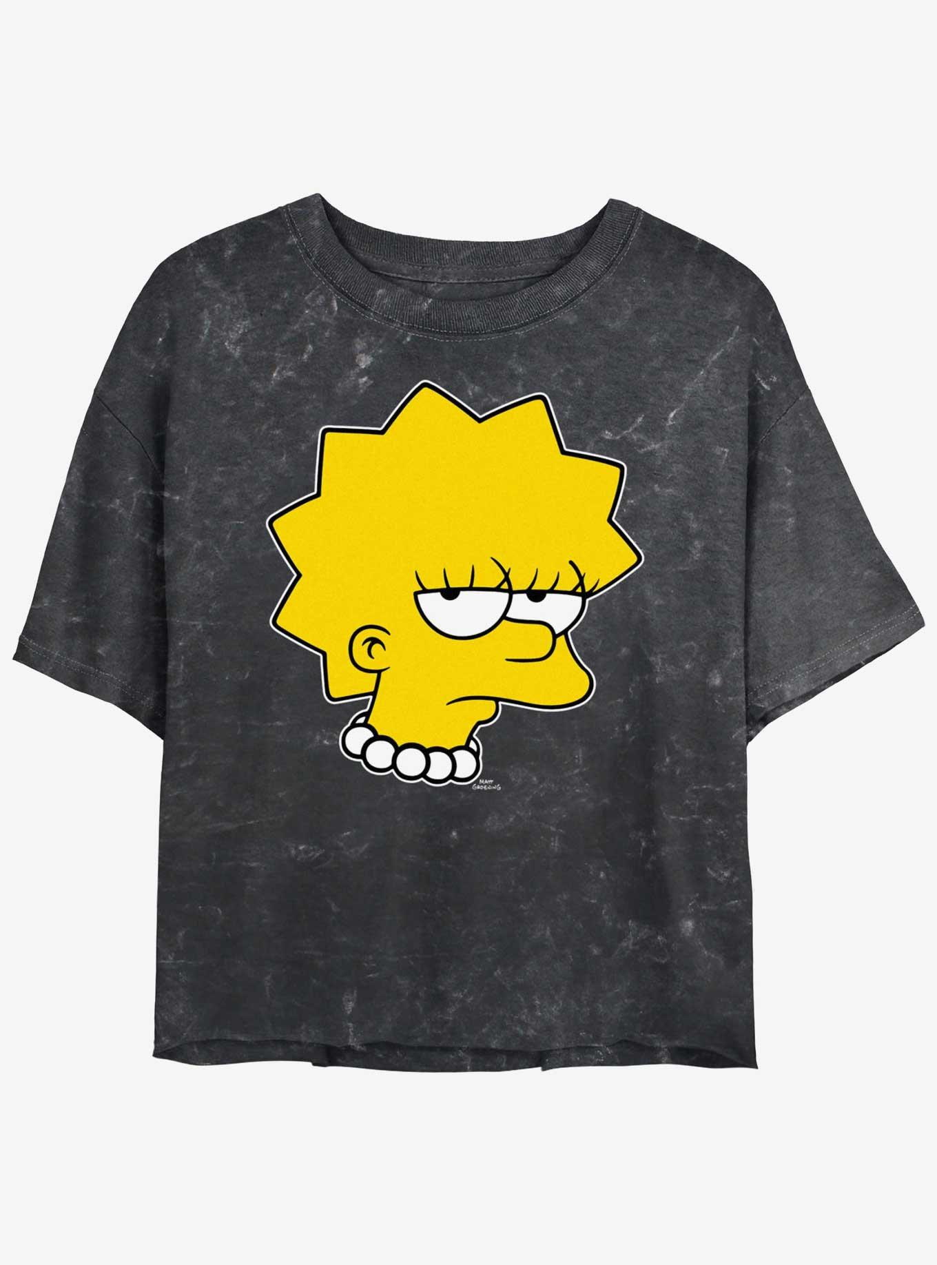 The Simpsons Unamused Lisa Mineral Wash Womens Crop T-Shirt, BLACK, hi-res
