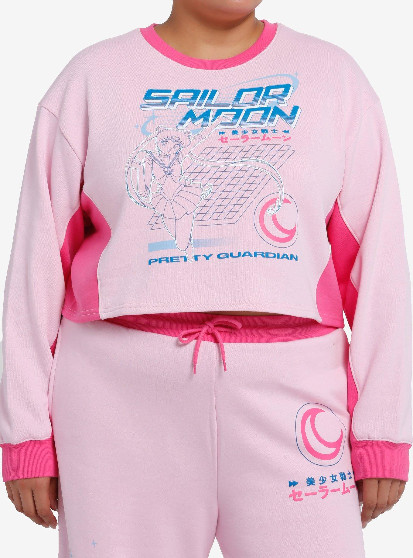 Pretty Guardian Sailor Moon Color-Block Girls Crop Sweatshirt Plus Size, PINK, hi-res