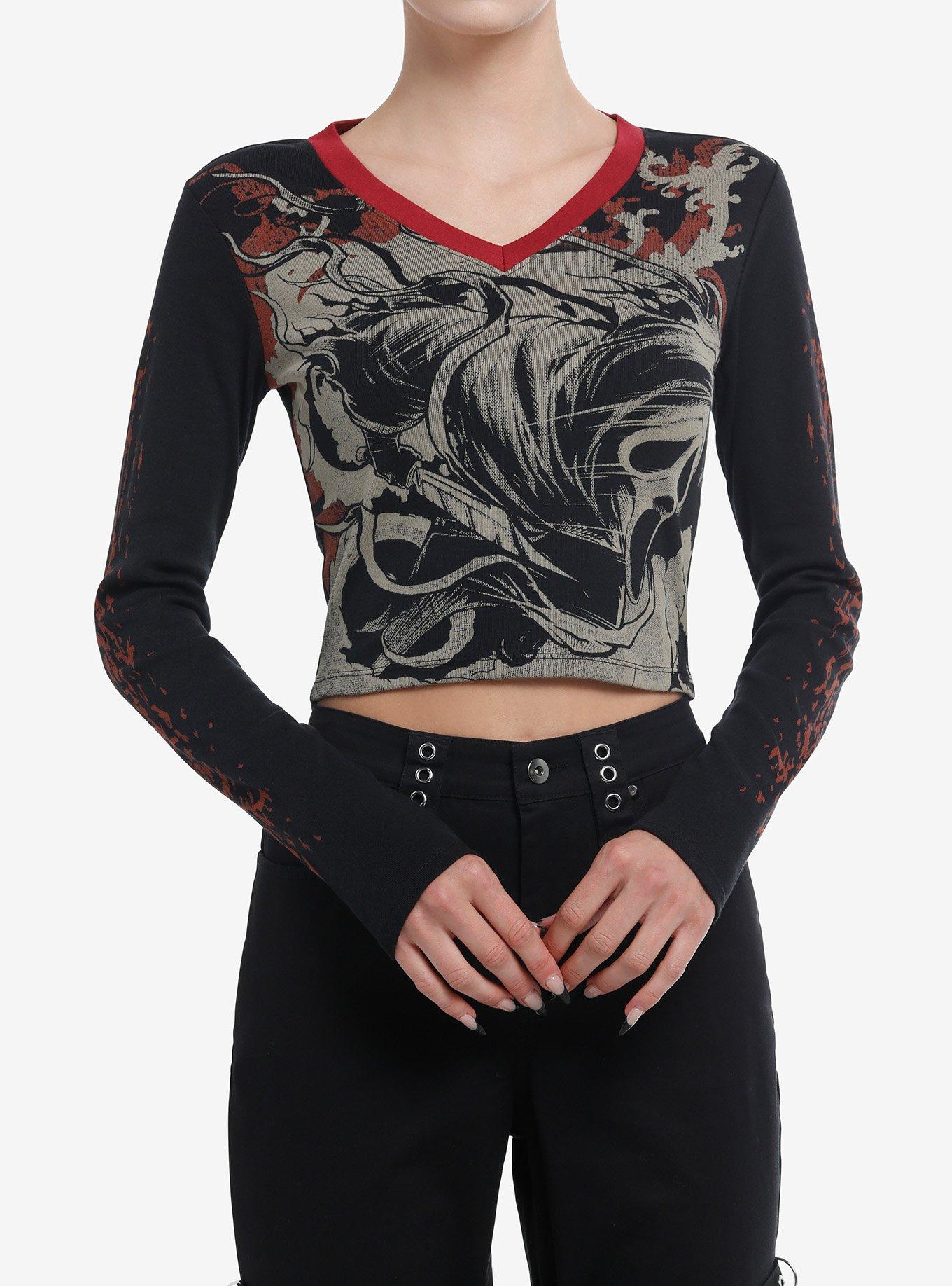 Ghost Face Girls Crop Long-Sleeve Top, , hi-res