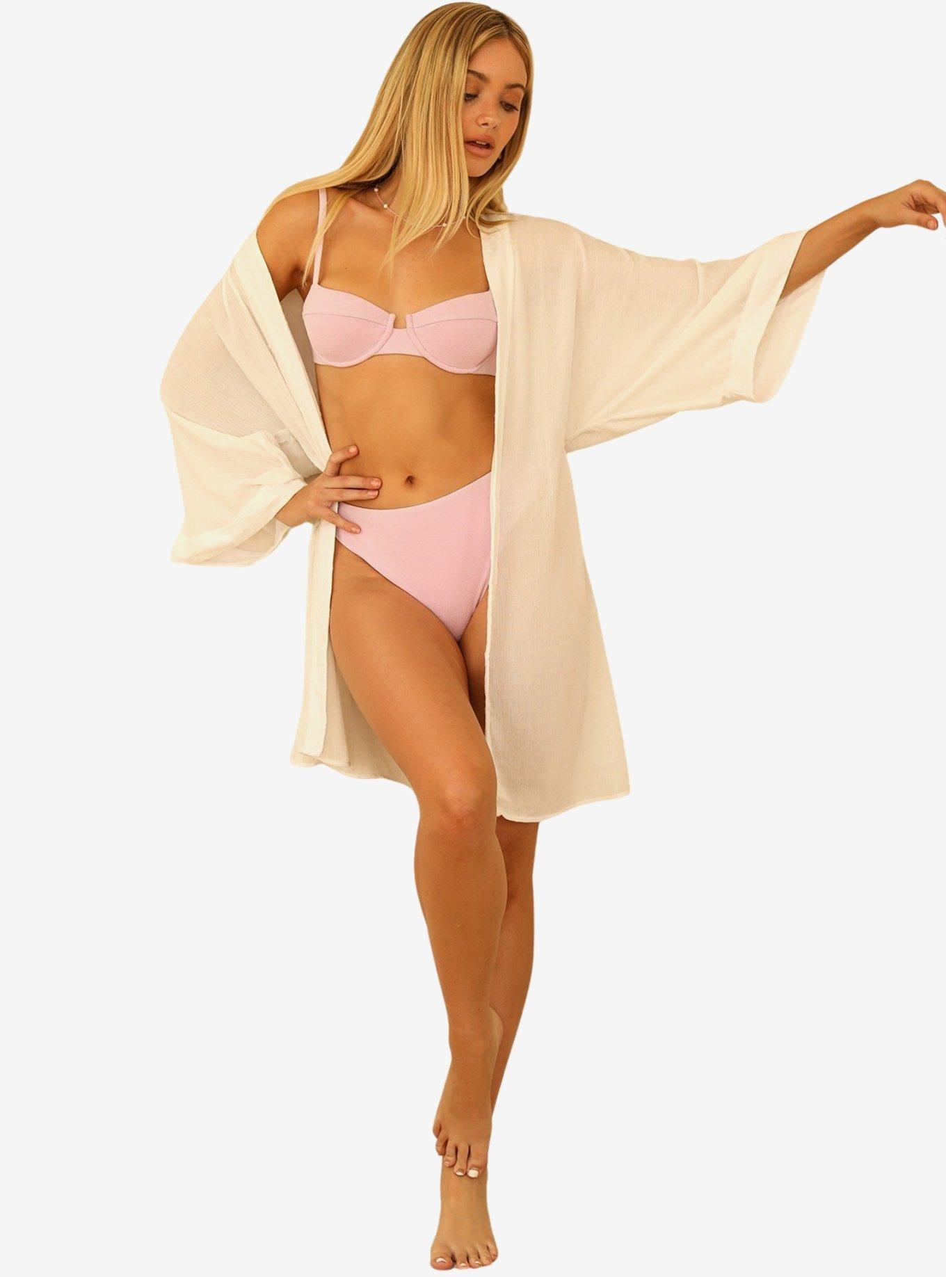 Dippin' Daisy's Marilyn Swim Cover-Up Robe Dotted Crepe, BEIGE, hi-res